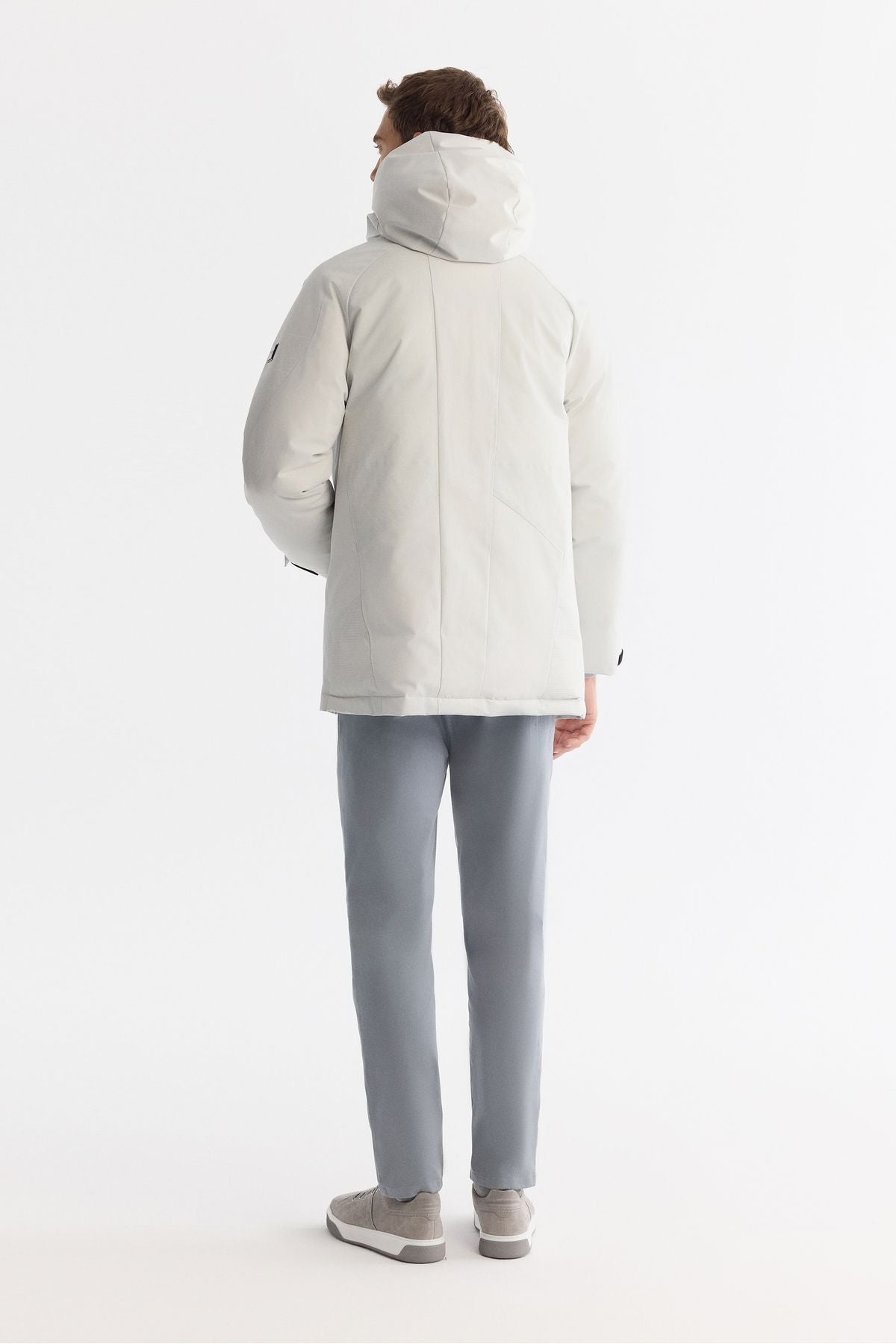 Men's light gray hooded water -driven windproof goose feather Mont A42y6044