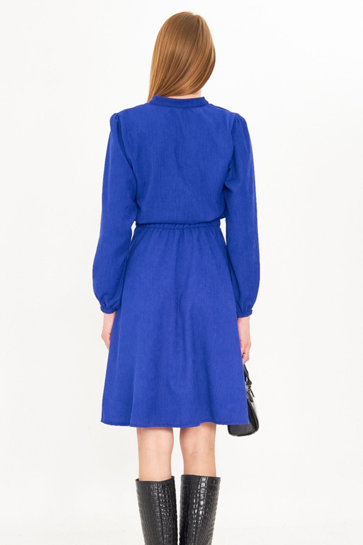 Female Saks Velvet V-neck Waist Thin Wick Fine Clash Dress ARM-25K001049