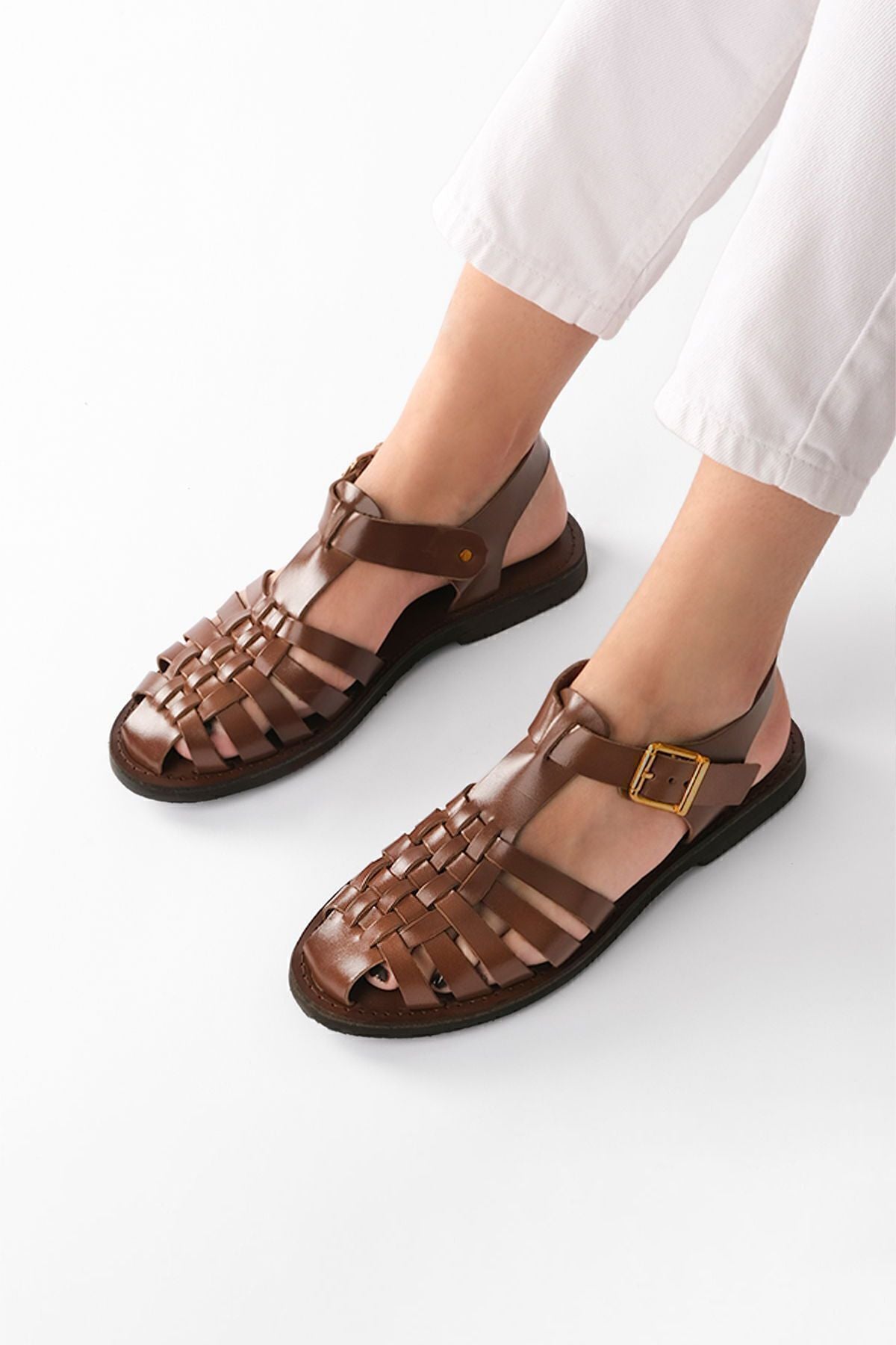 Woman Genuine Leather Light Eva Base Daily Sandals Kesva Taba