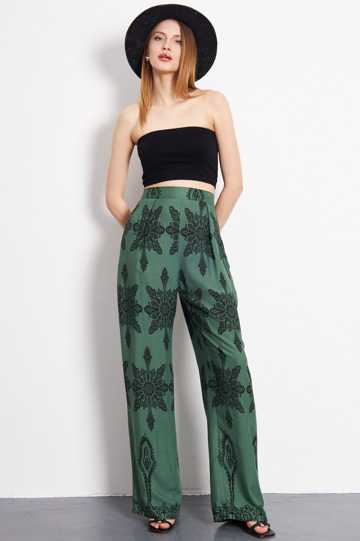 Woman Dark Green Patterned abundant trousers Arm-23001124