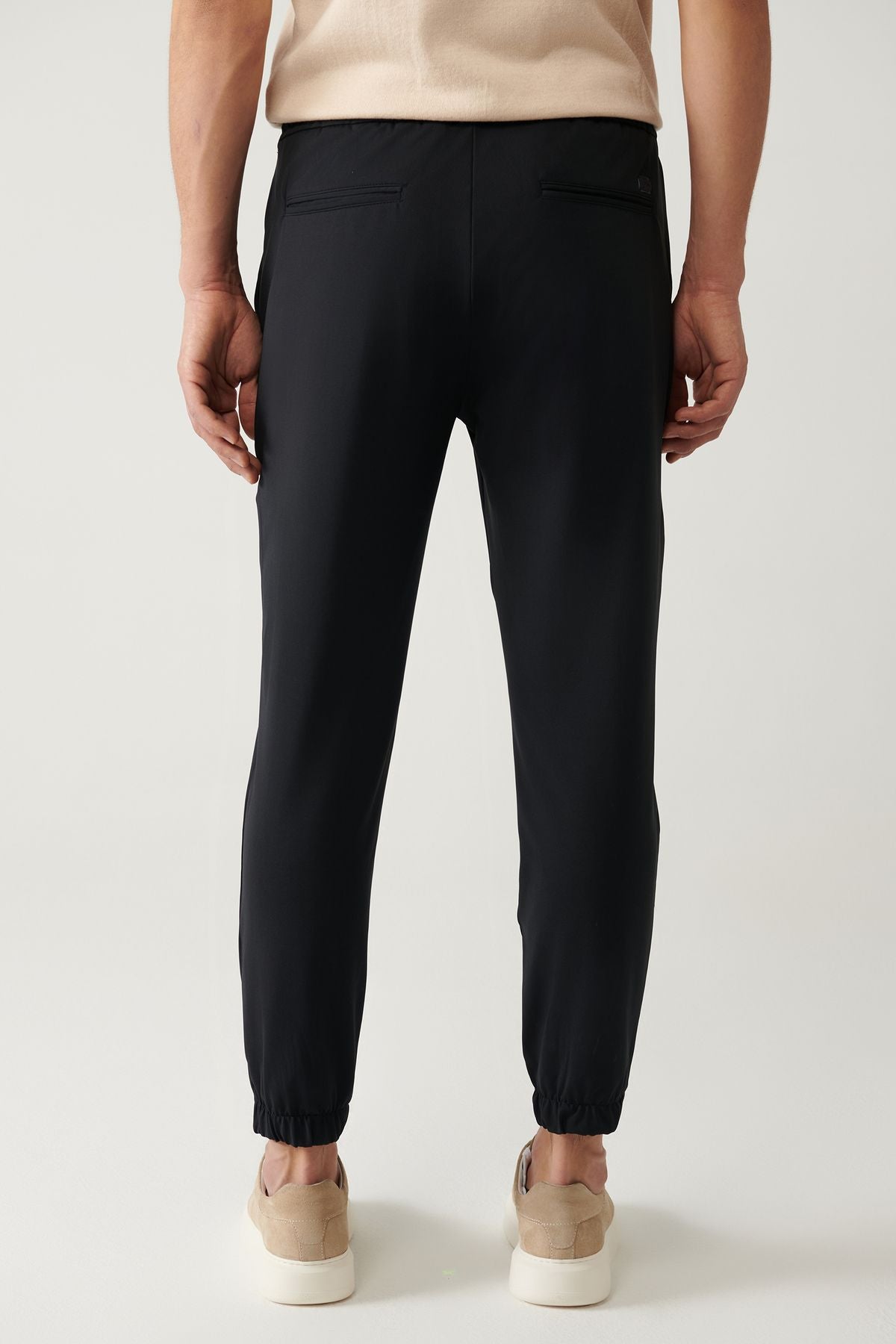 Men's navy blue knitted waist tire pants A41y3036