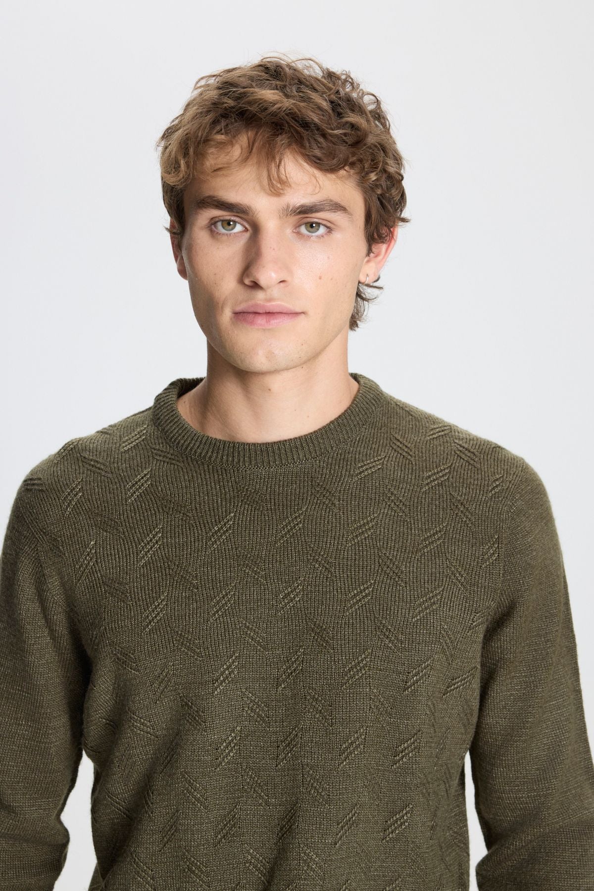 Men's Khaki Standard Fit Normal Cut Bicycle Yaka Jacquard Knitwear Sweater