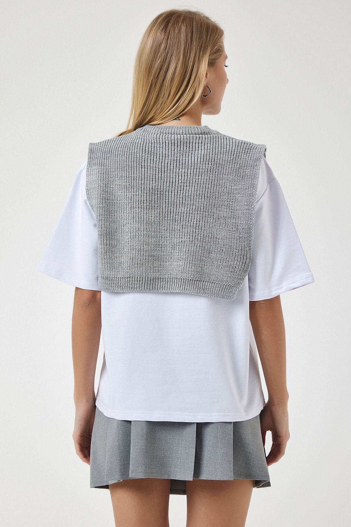 Women's Gray Süvetarli Knitting T-Shirt DP00201