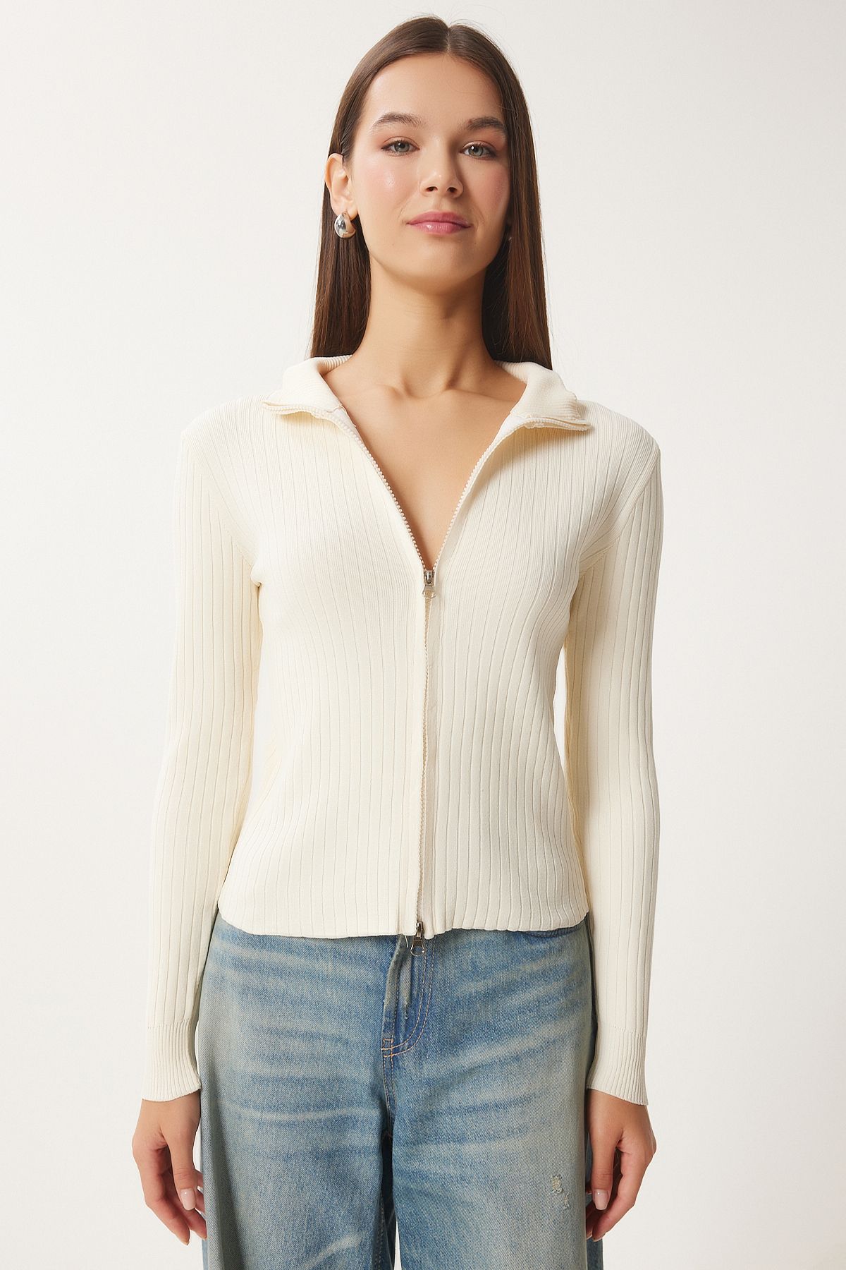 Female bone zipper wick knitwear cardigan FN03411
