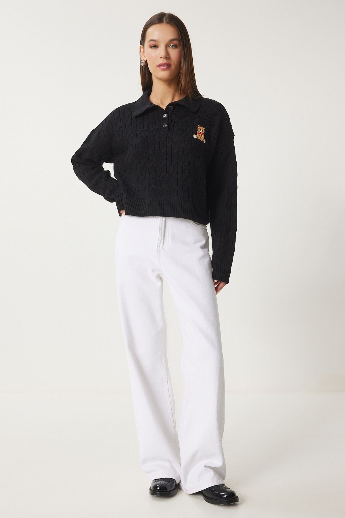 Women's black motif knitwear sweater ZH00043