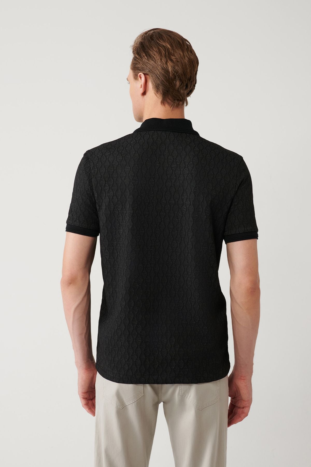 Men's Black 3 Buttoned Jacquard Polo Yaka T-shirt A41y1051