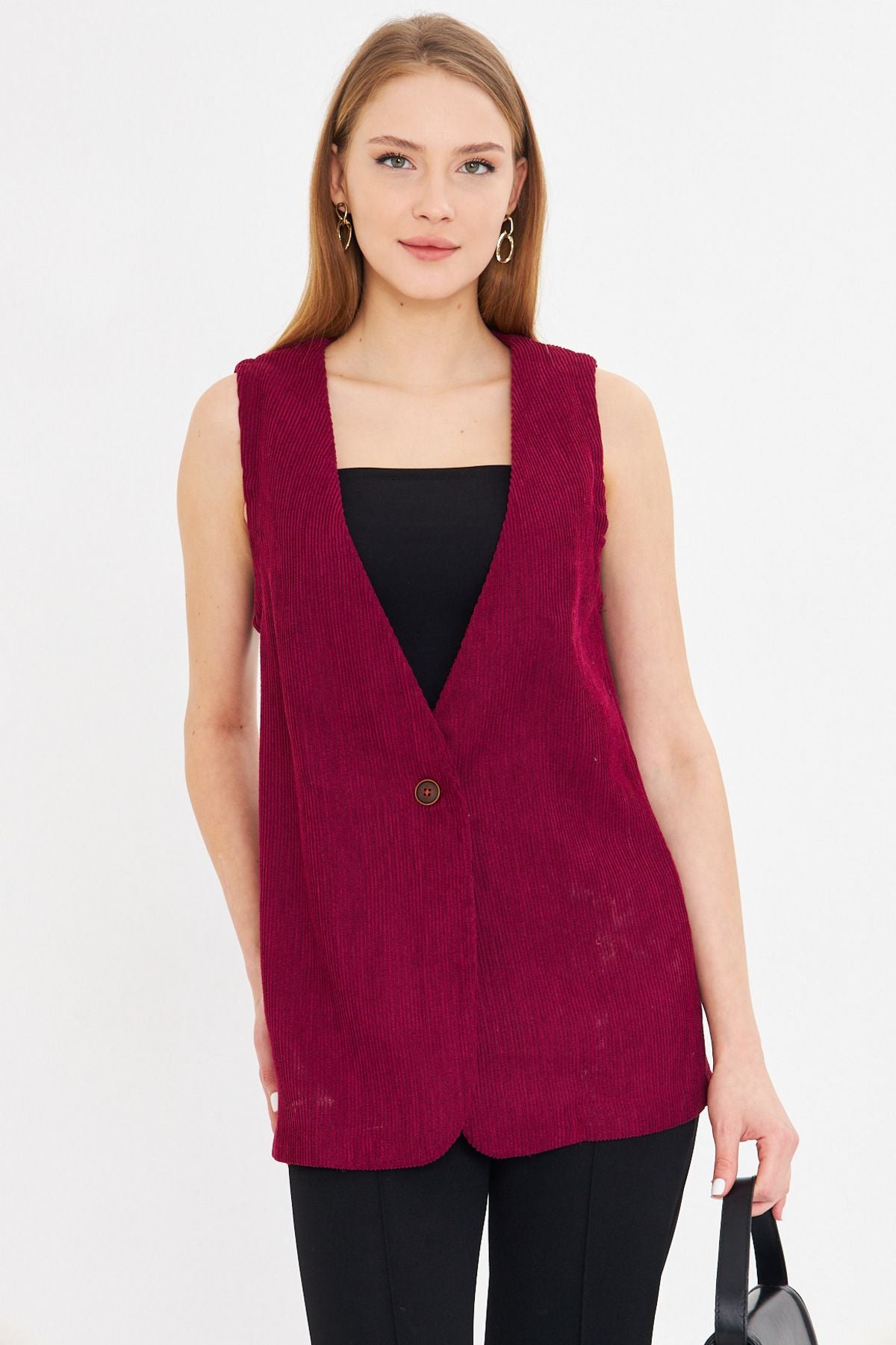 WOMEN'S PUBLIC V-neck Single button Oversizle Thick Wick Velvet Vest Arm-25k001016