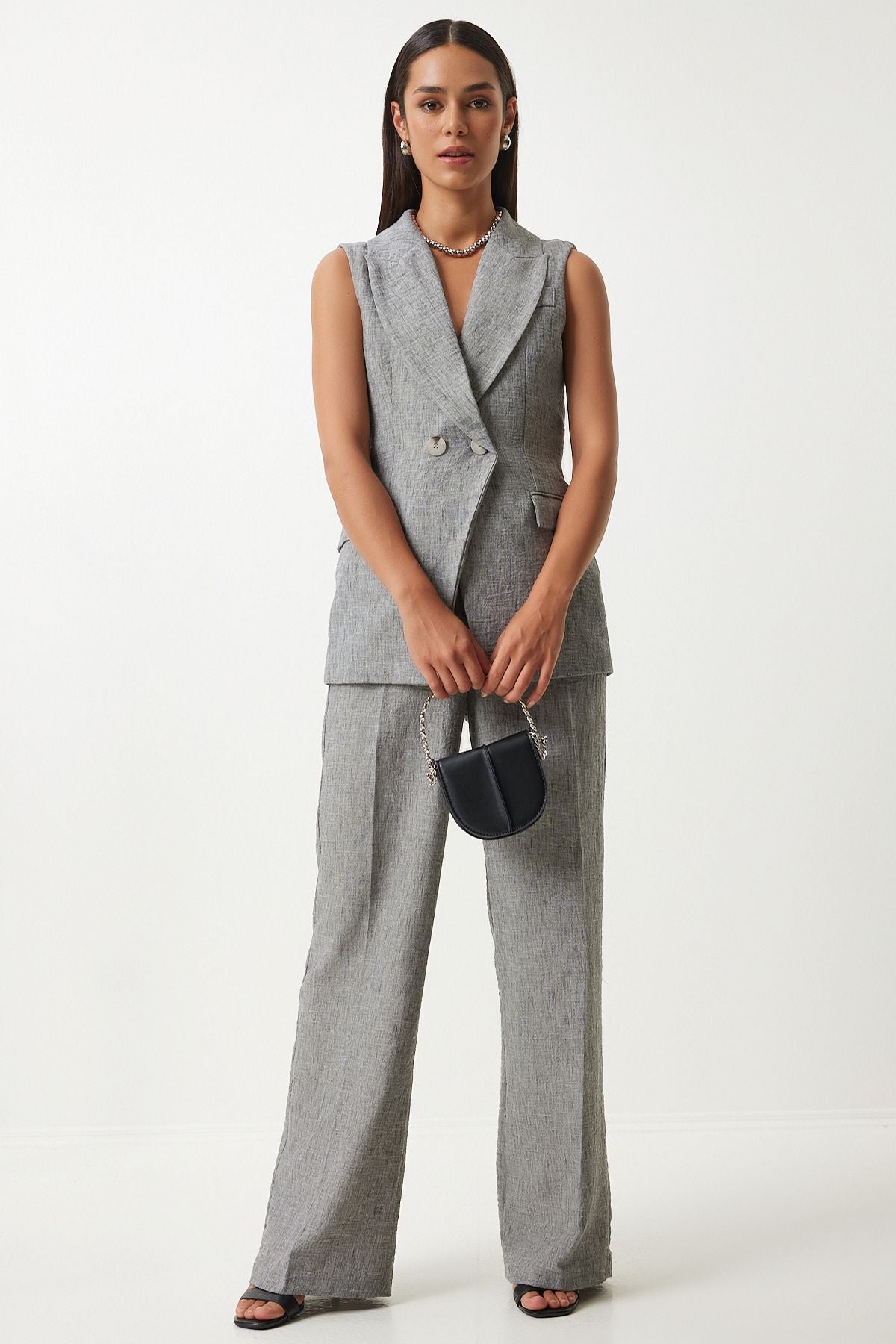 WOMEN'S ARRASİSİT SHALL YAKA Oversize Vest Trousers Set FN03230