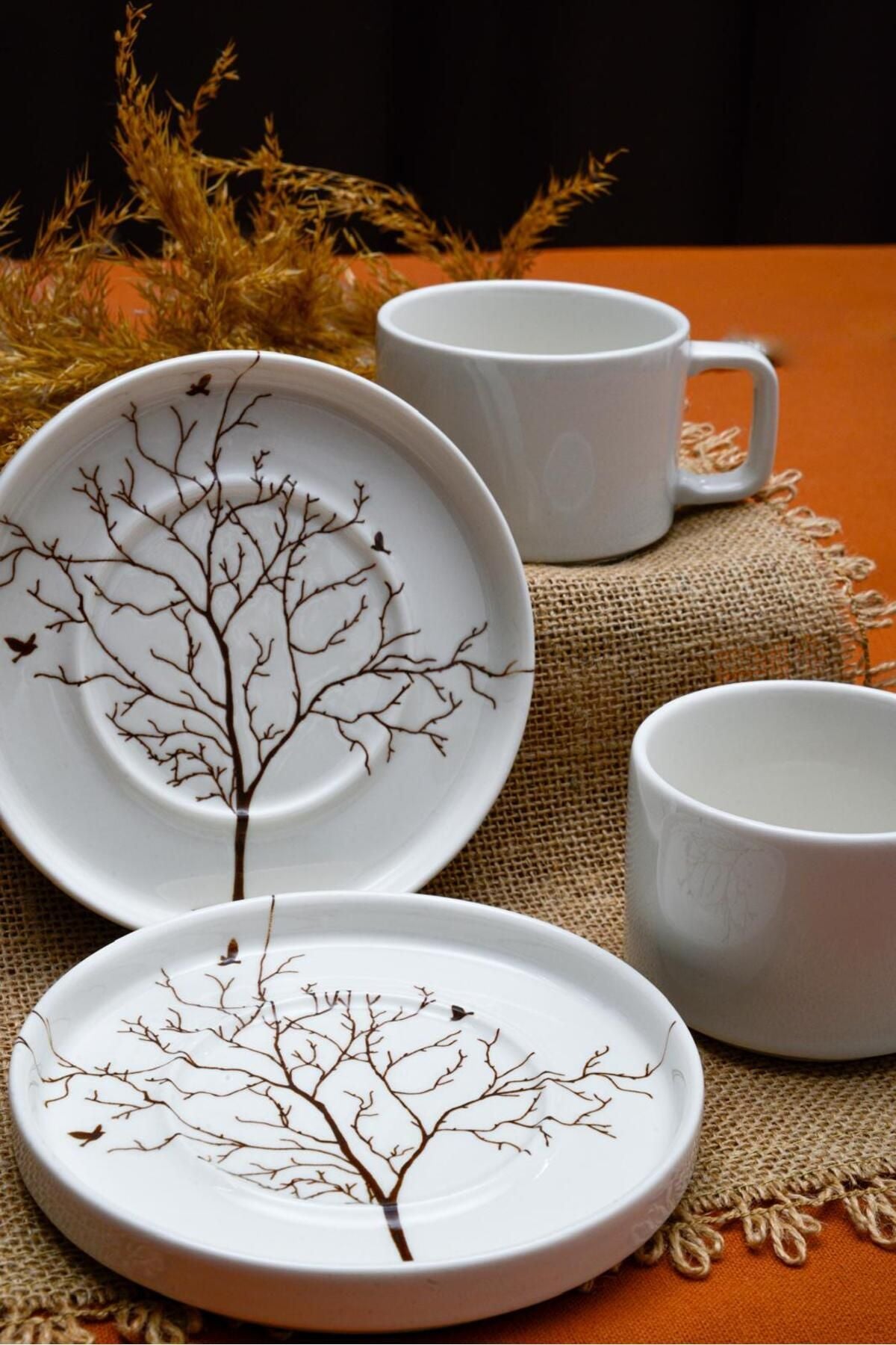 Life Tree 4 Piece 2 Person Porcelain Tea Cup Set