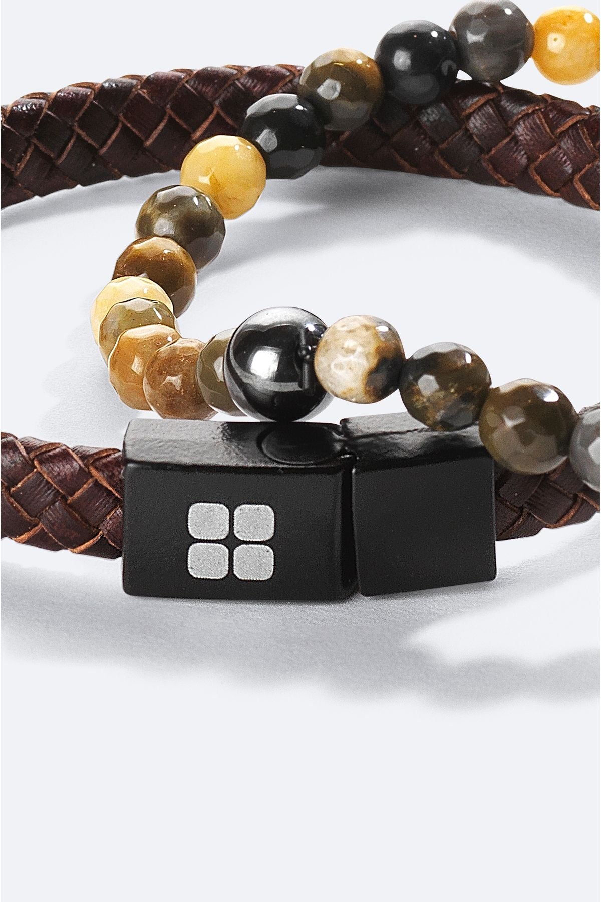 Men's Brown 2 %100 Leather and Tiger Stone Bracelet A41y9605