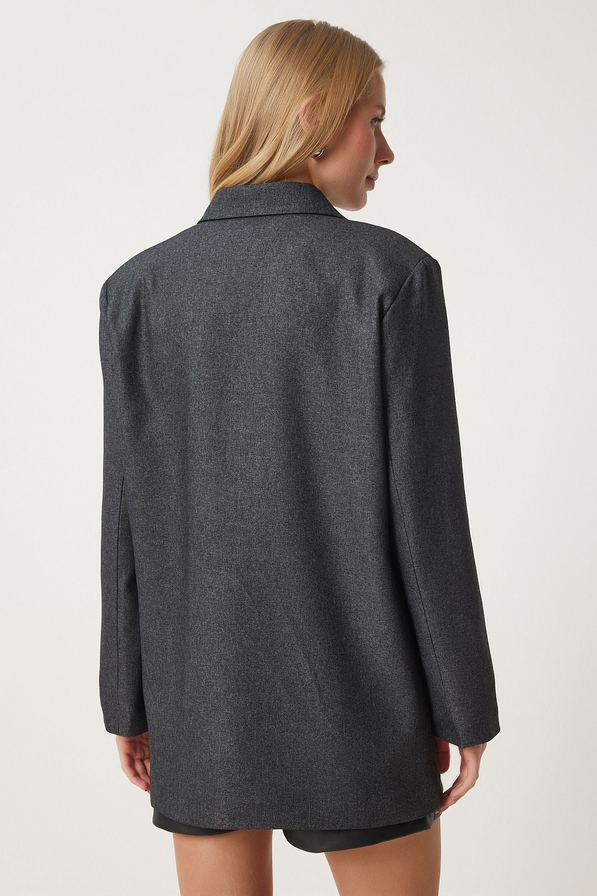 Female anthracite Cruve collar weaving jacket FN03384
