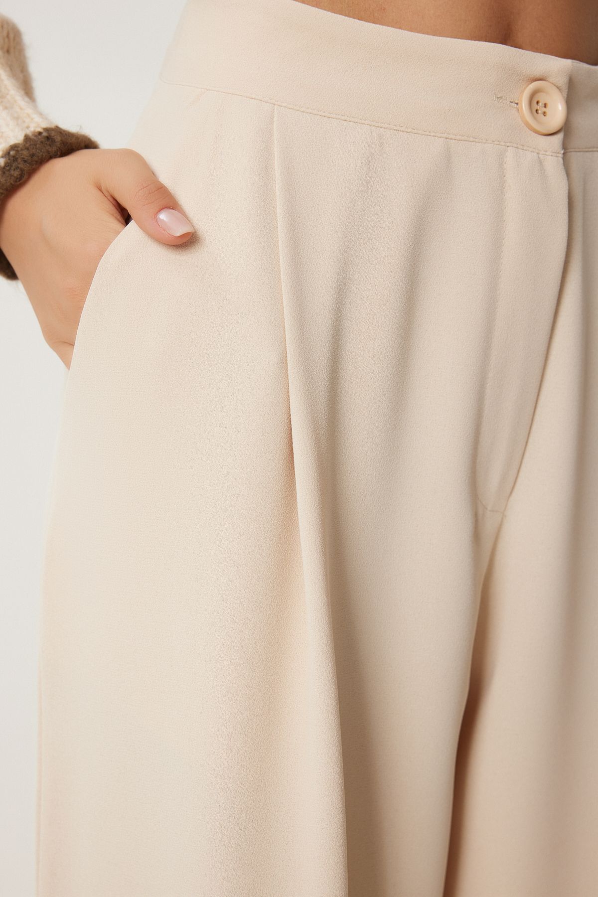 Women's Cream Pocket Palazzo Pants UL00052