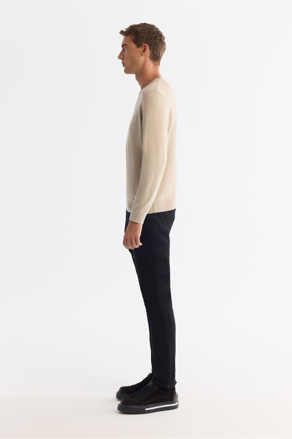 Men's Beige Bike Neck Knitwear Sweater B005132