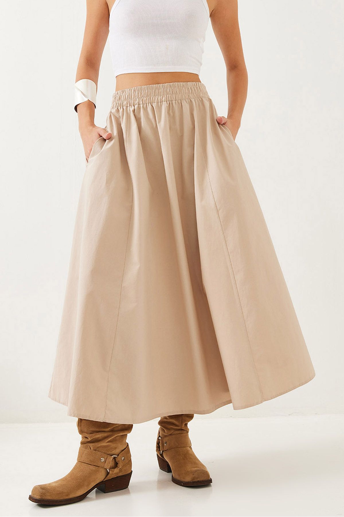 Women's pocket detailed waist tire parachute balloon skirt 60251891