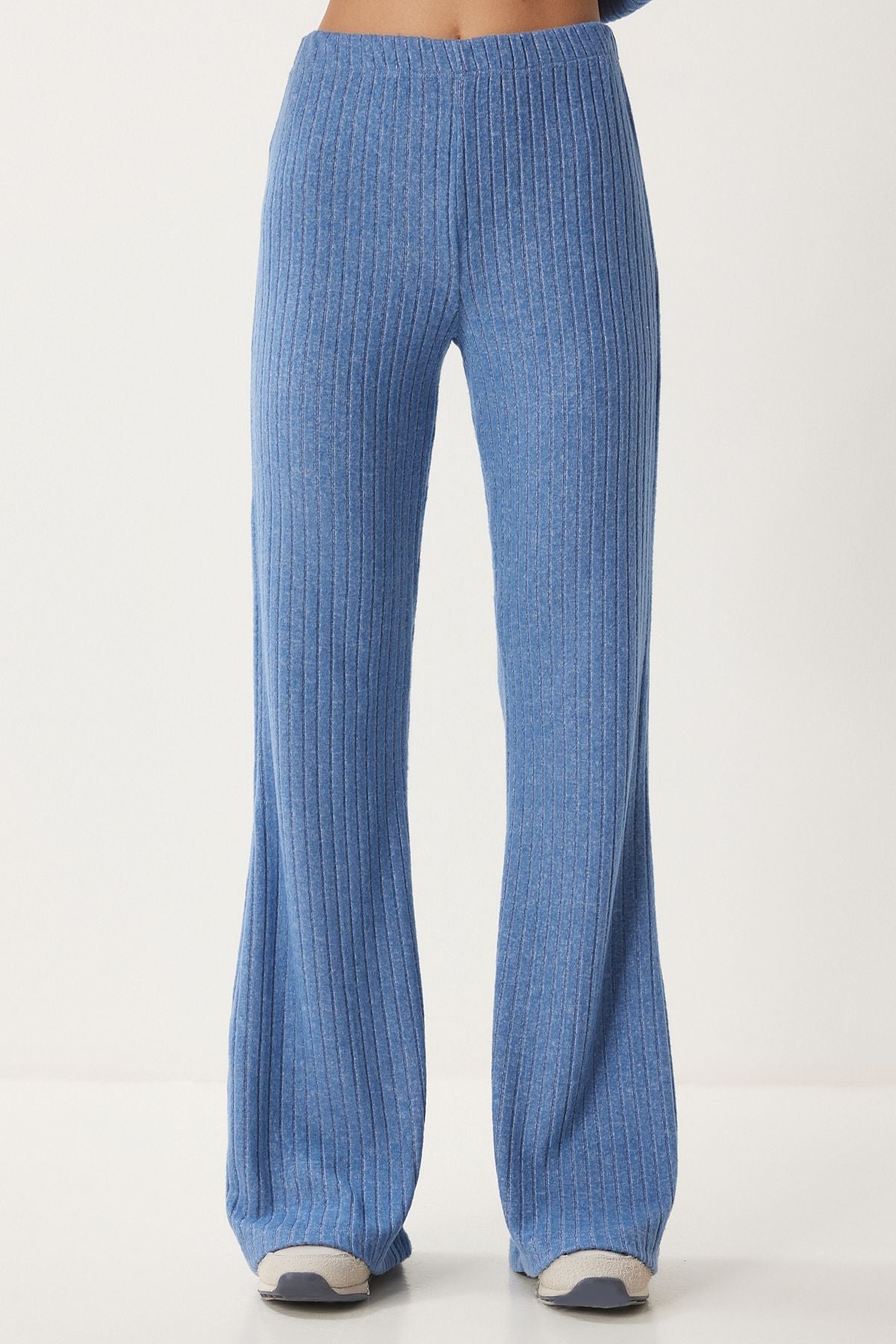 Woman Blue Casual Wick Knitting Blouse Pants Set RG00047