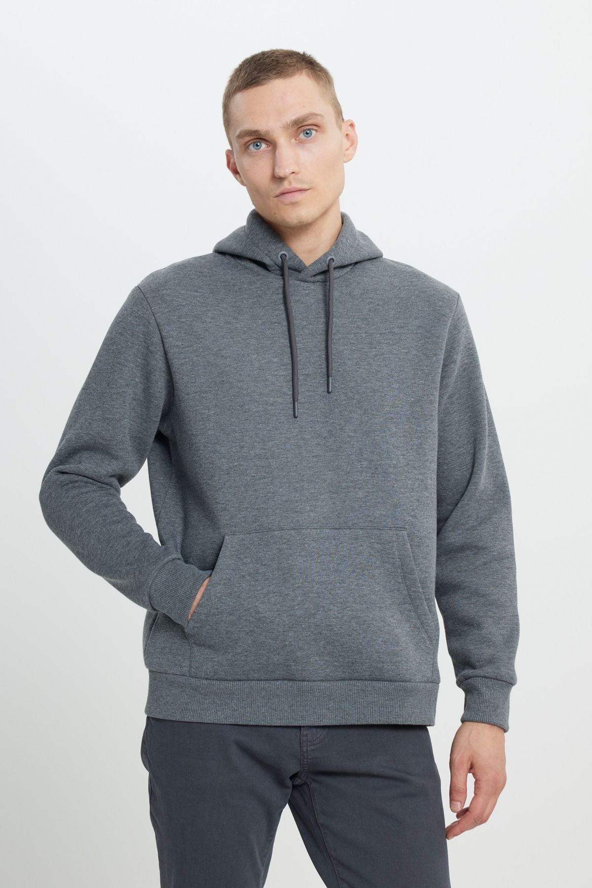 Men's anthracit-melanj standard fit Içi polar 3-tie hooded cotton sweatshirt