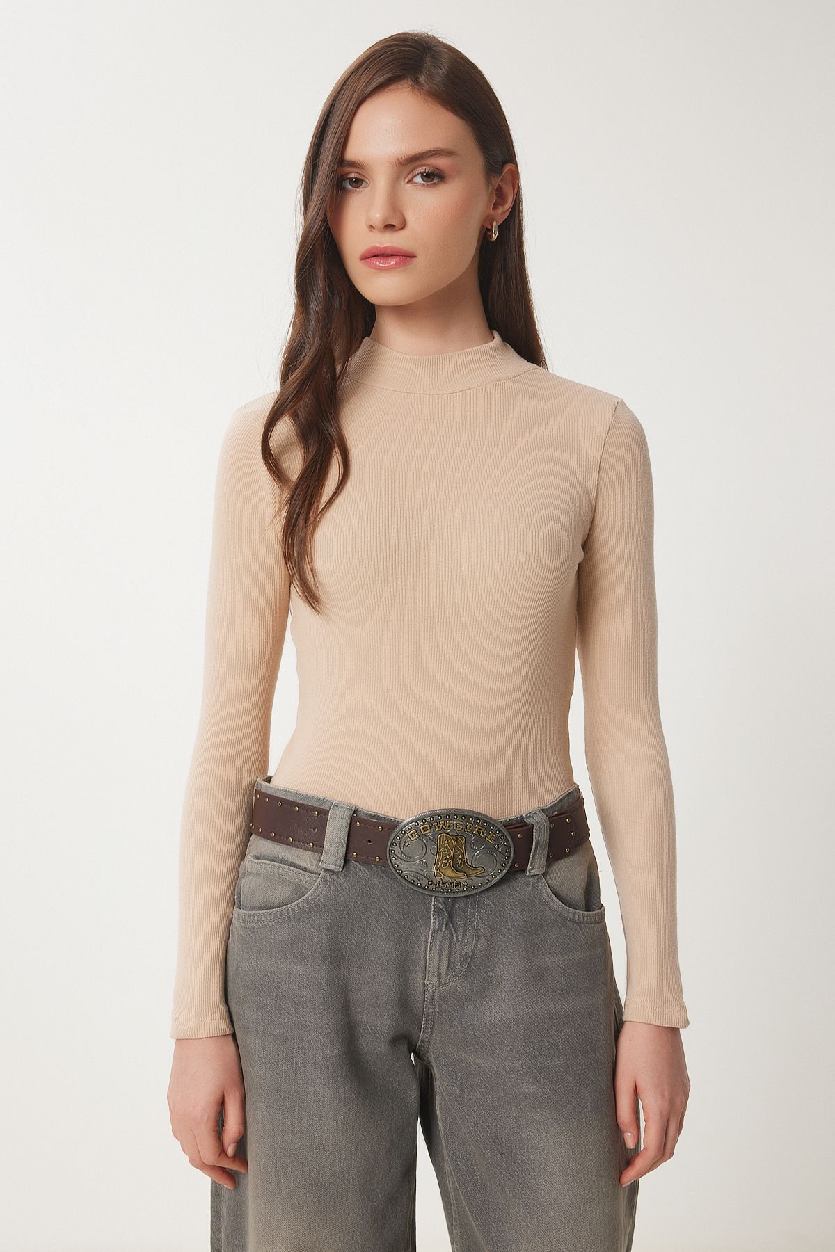 Women's cream fisherman collar wick knitted blouse GT00054