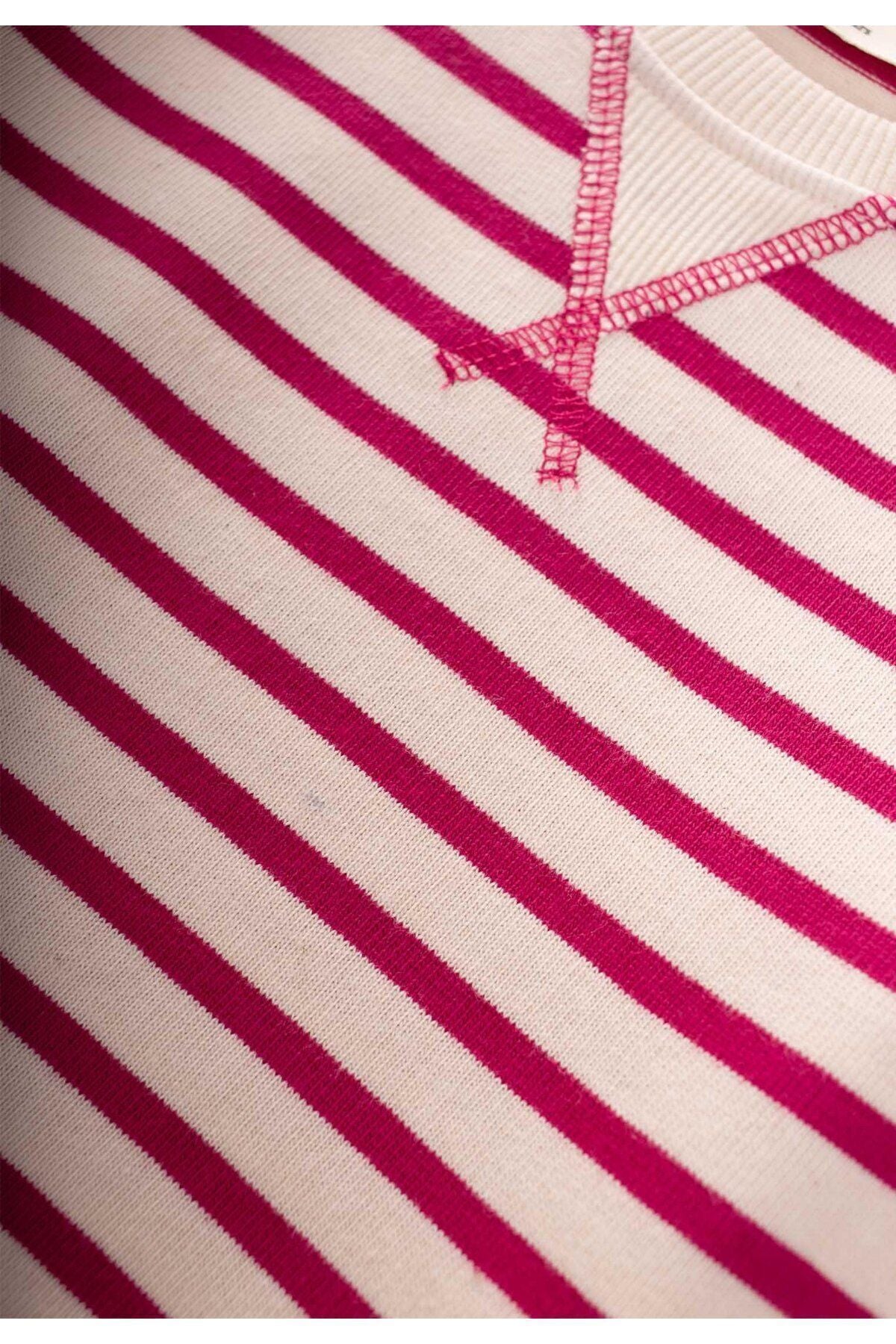 Striped karyoka detailed seasonal sweat 2-12 age fuchsia