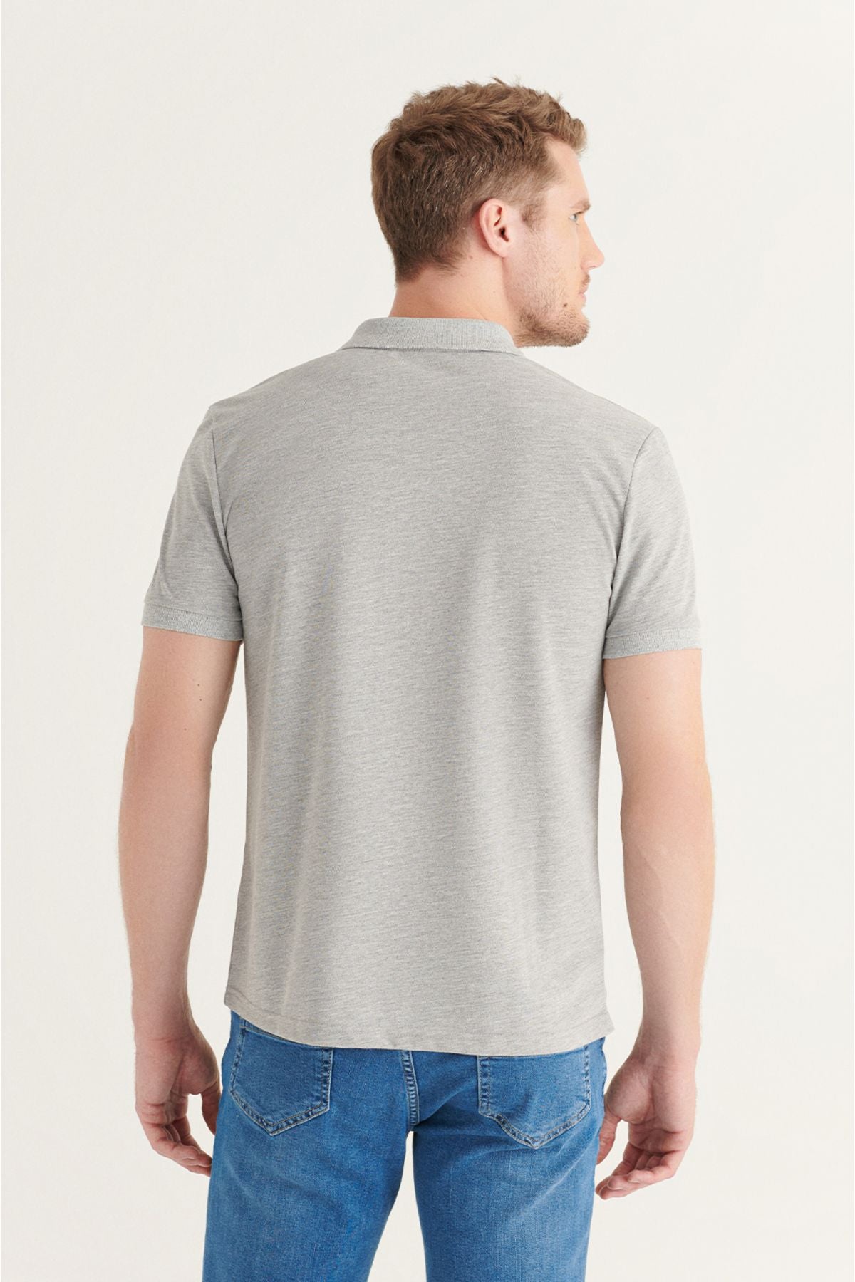 Men's Gray 100 %Cotton Cool Polo Yaka T-shirt E001004