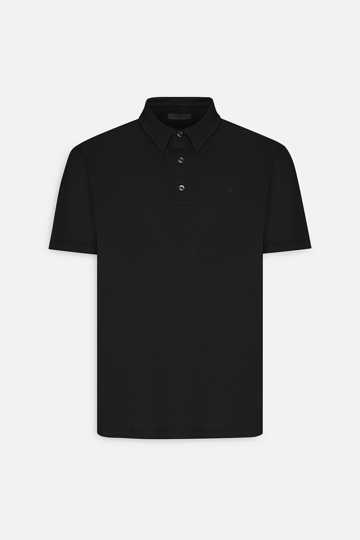 Men's black 100 %cotton slim fit narrow cut polo collar t -shirt