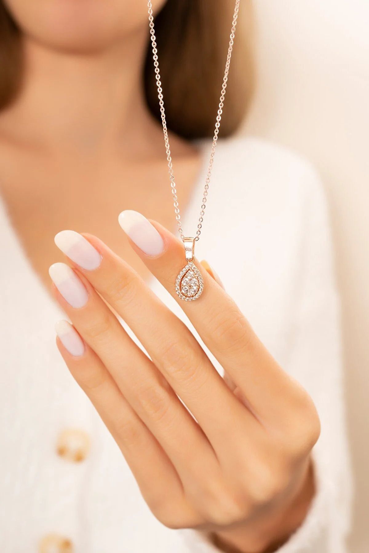 Drop Single Stone Model 14k Rose Gold Plated Women Necklace