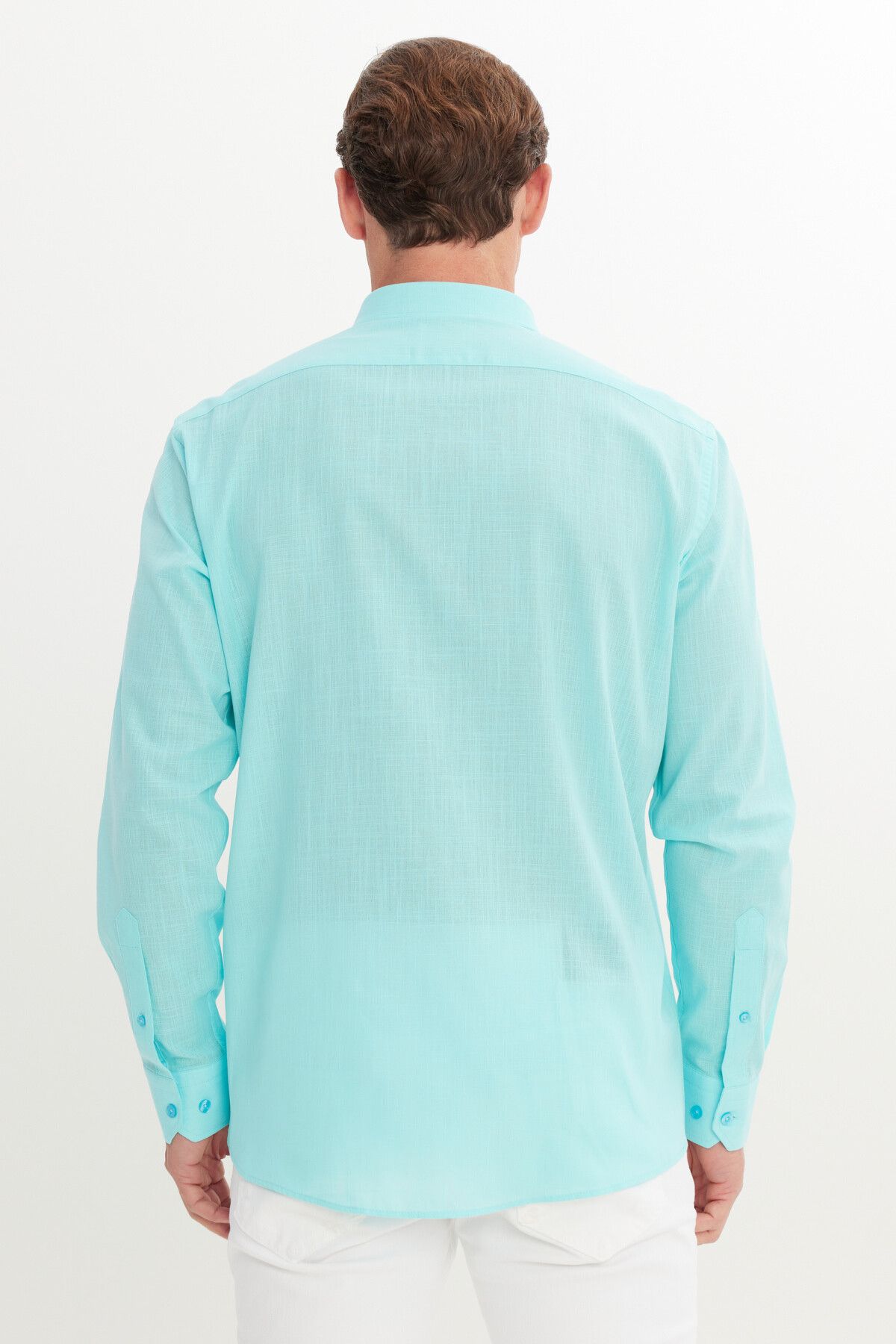Men's turquoise comfort fit comfortable cut hidden button collar 100 %cotton pennant shirt