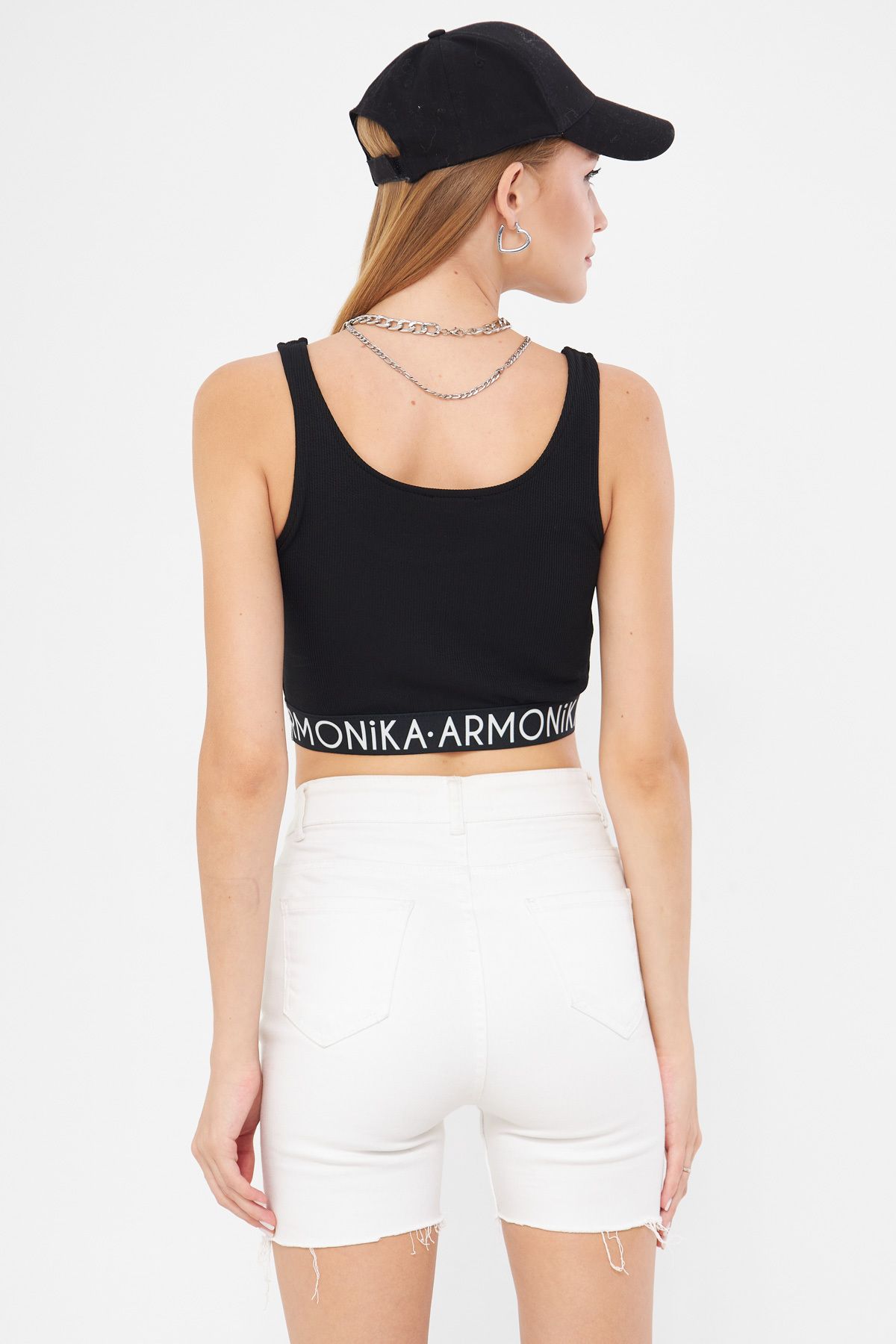 Women's Black Waist Tire Detail Crop blouse ARM-24Y001104