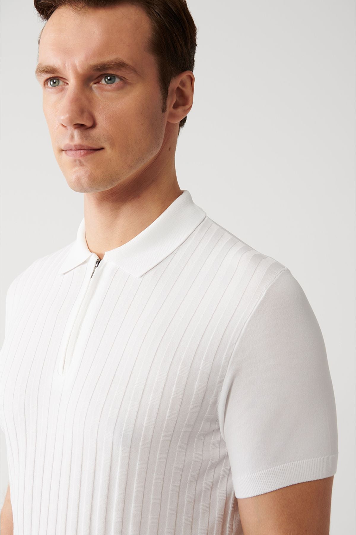 Men's ecru zipper texture rayon knitwear t-shirt a32y5028