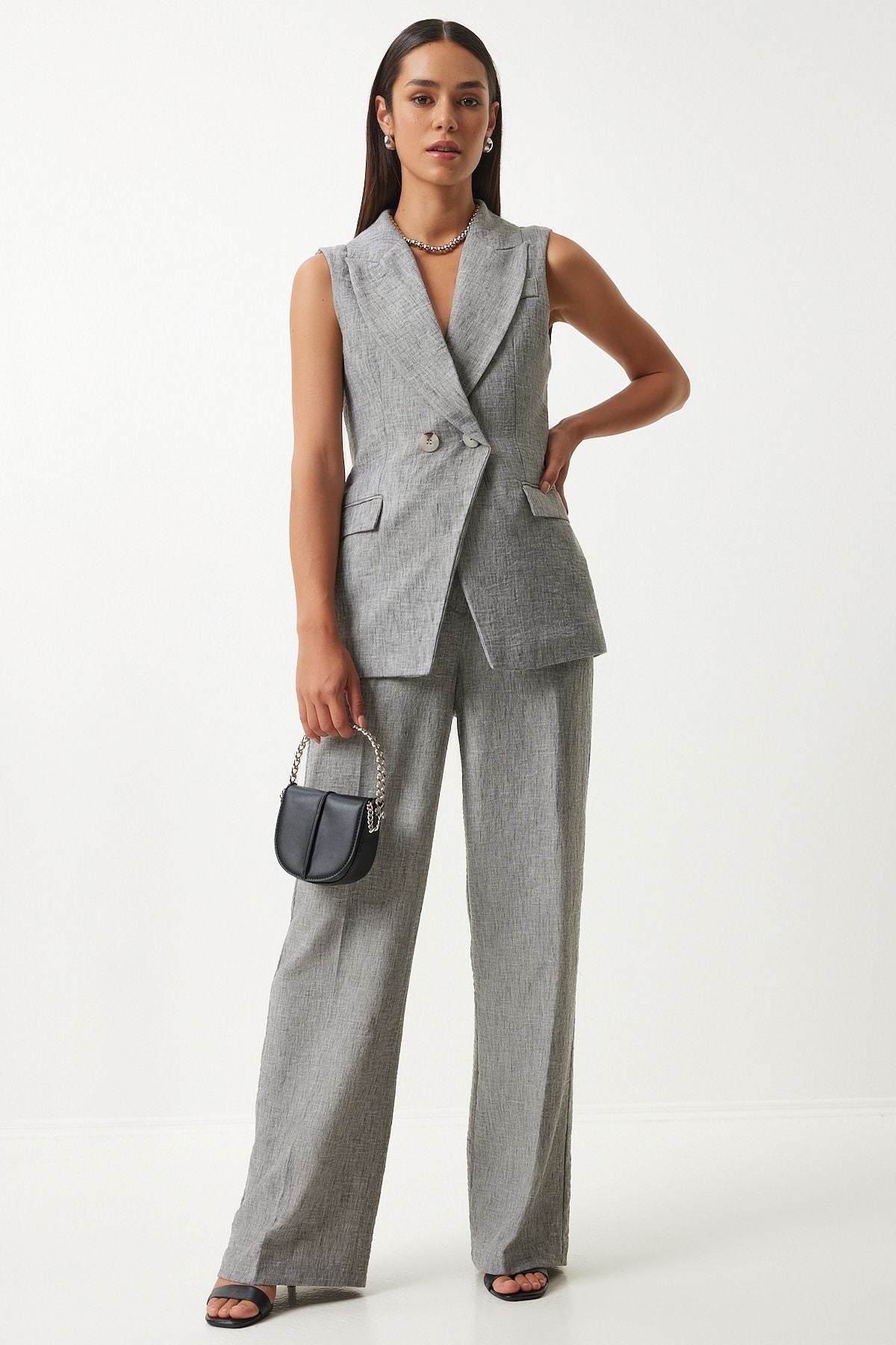 WOMEN'S ARRASİSİT SHALL YAKA Oversize Vest Trousers Set FN03230