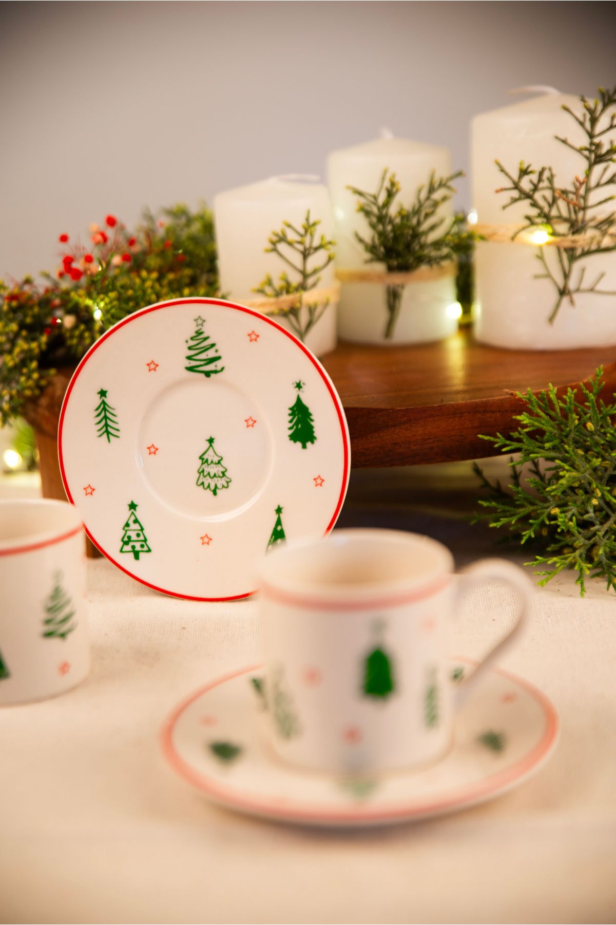 Pine Tree 4 Piece Porcelain Coffee Cup Set