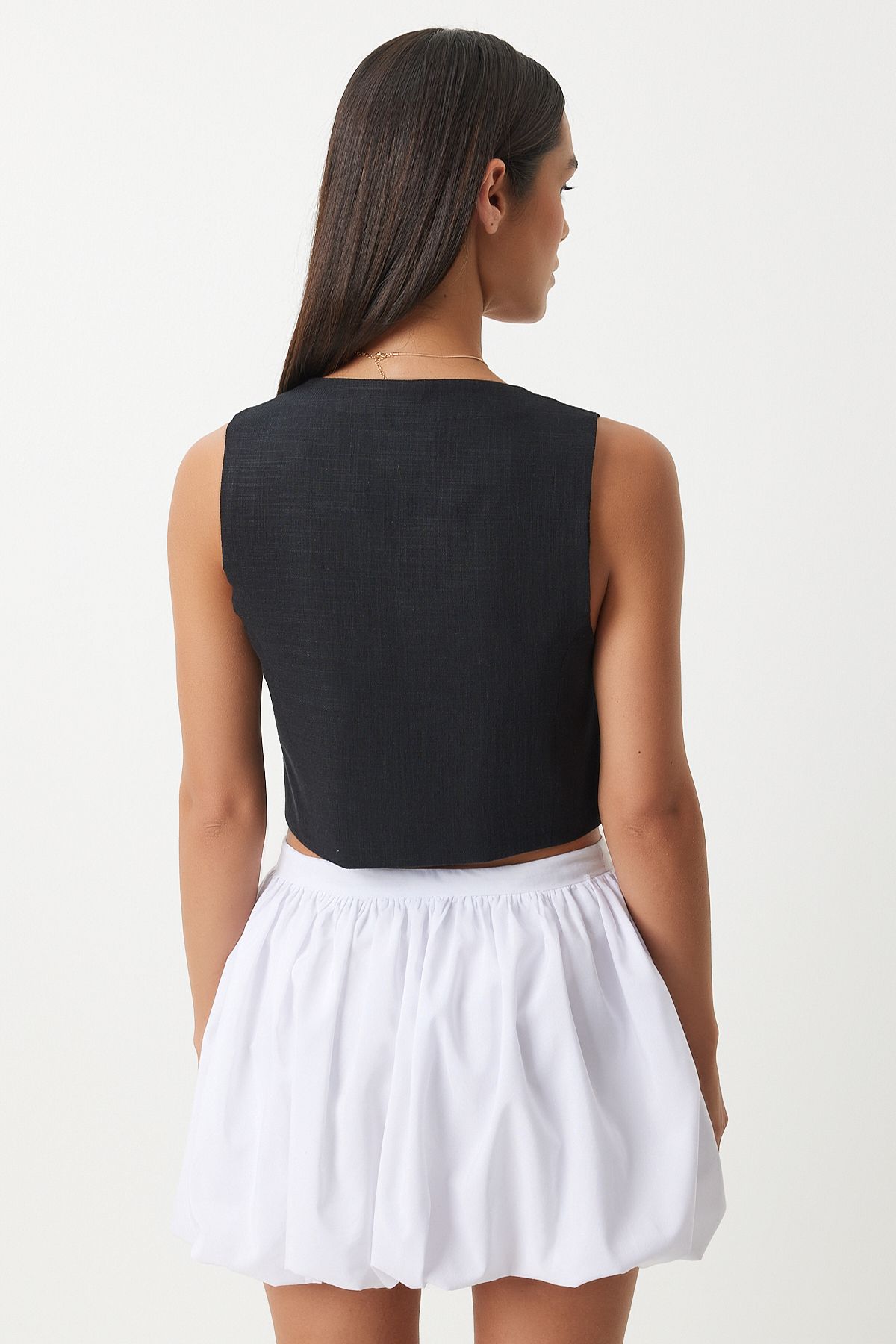 Female Black Linen Short Vest KT00011