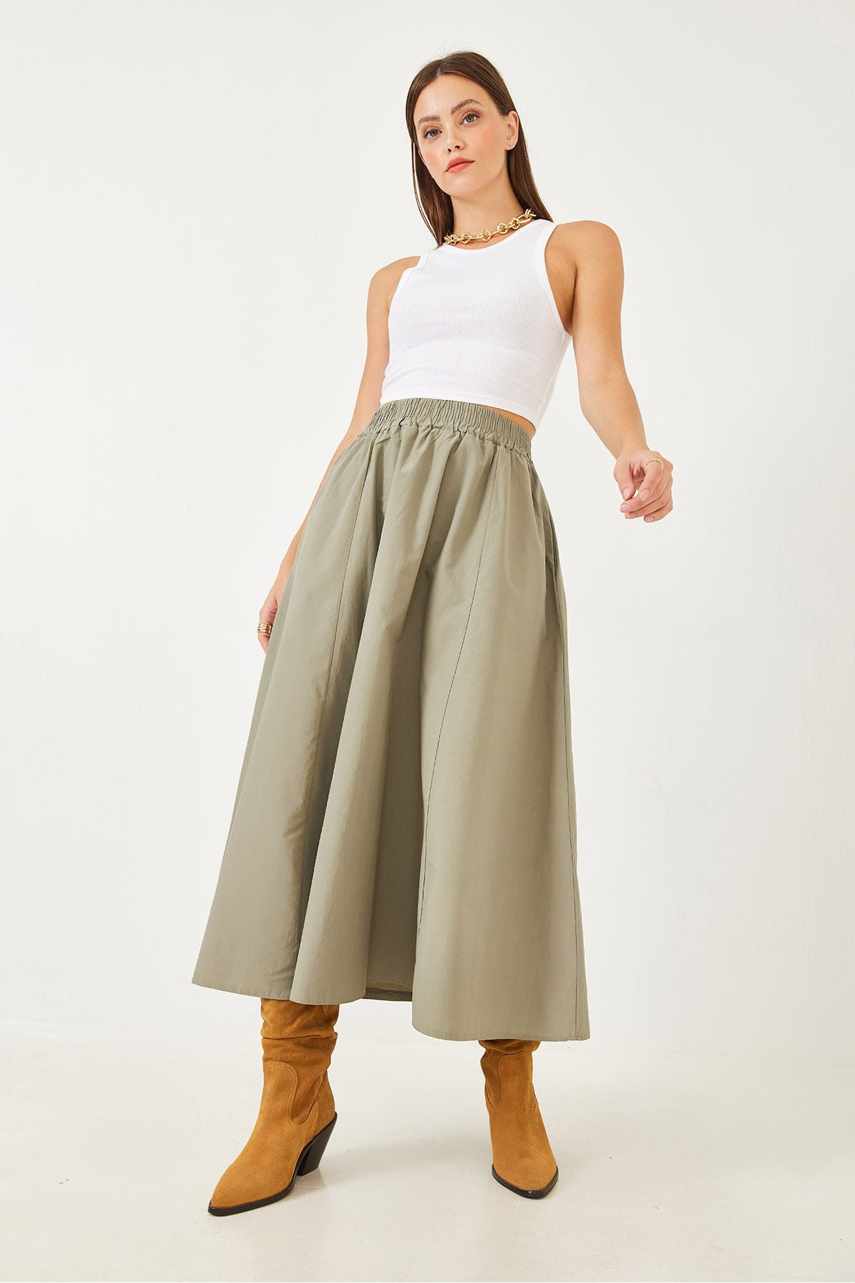 Women's pocket detailed waist tire parachute balloon skirt 60251891