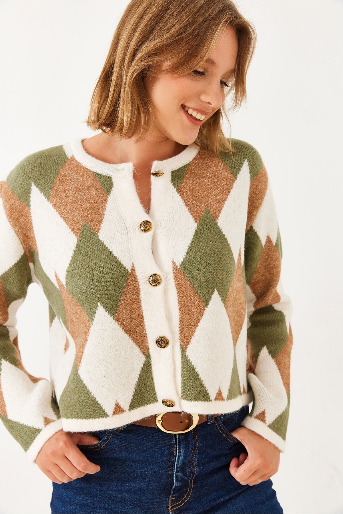 Women's baklava patterned knitwear cardigan