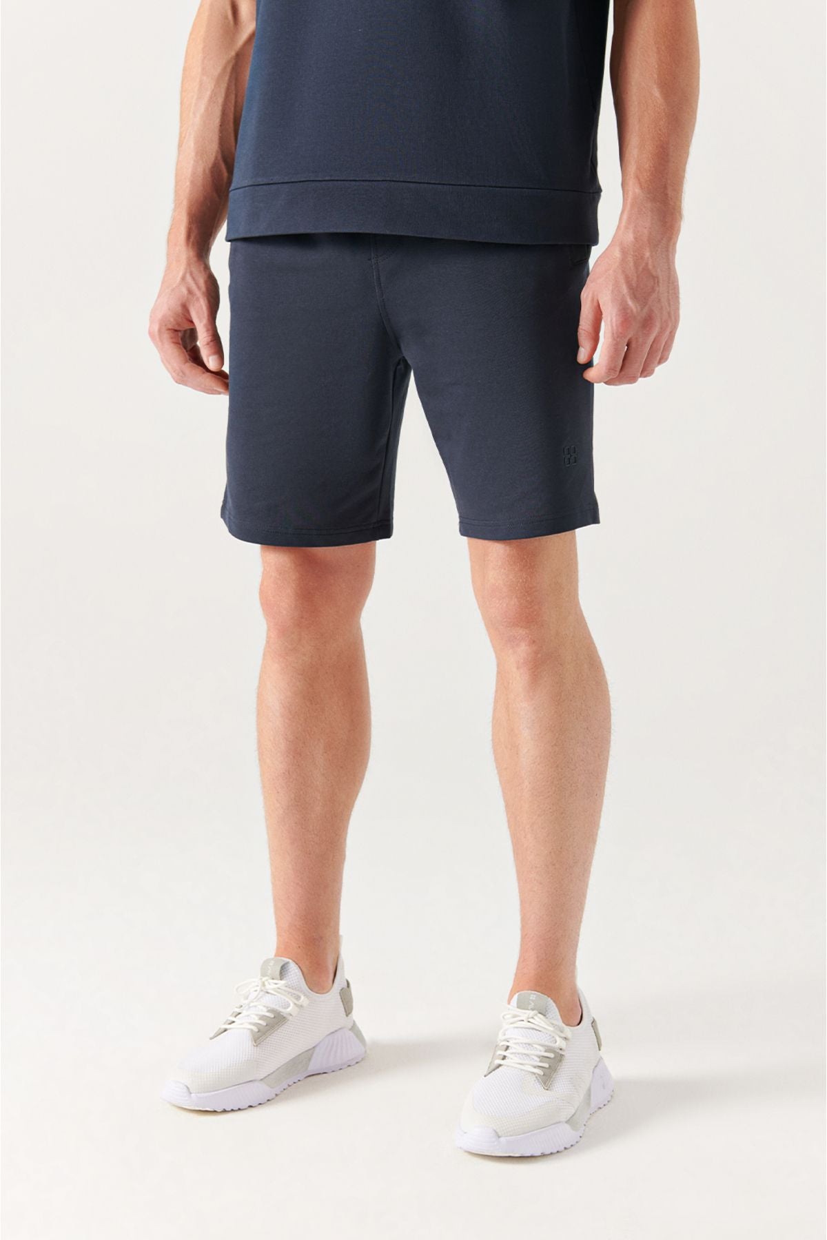 Men's Navy Blue Daily Sports Shorts with Side Pocket Knitted Cotton 2 Thread Relaxed Fit E003602