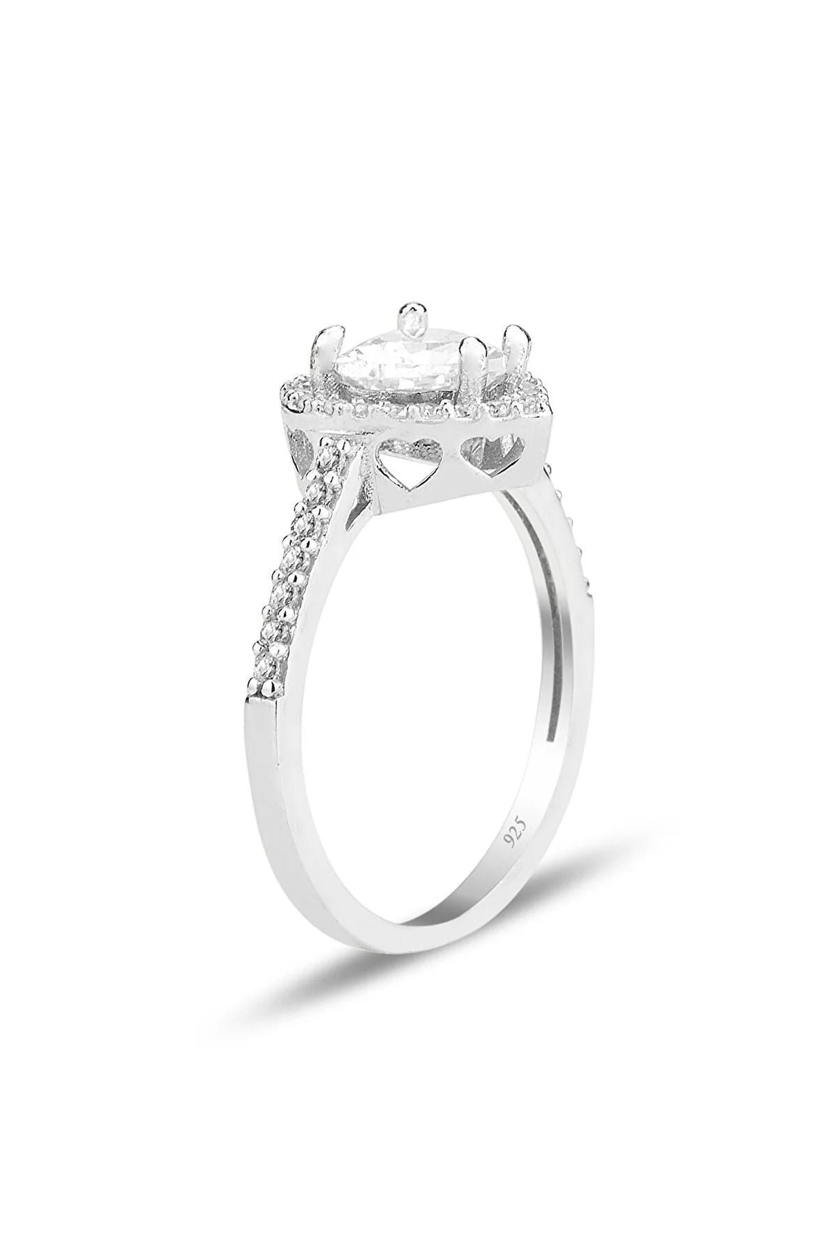 Diamond Monture White Stone Silver Plated Adjustable Women Ring