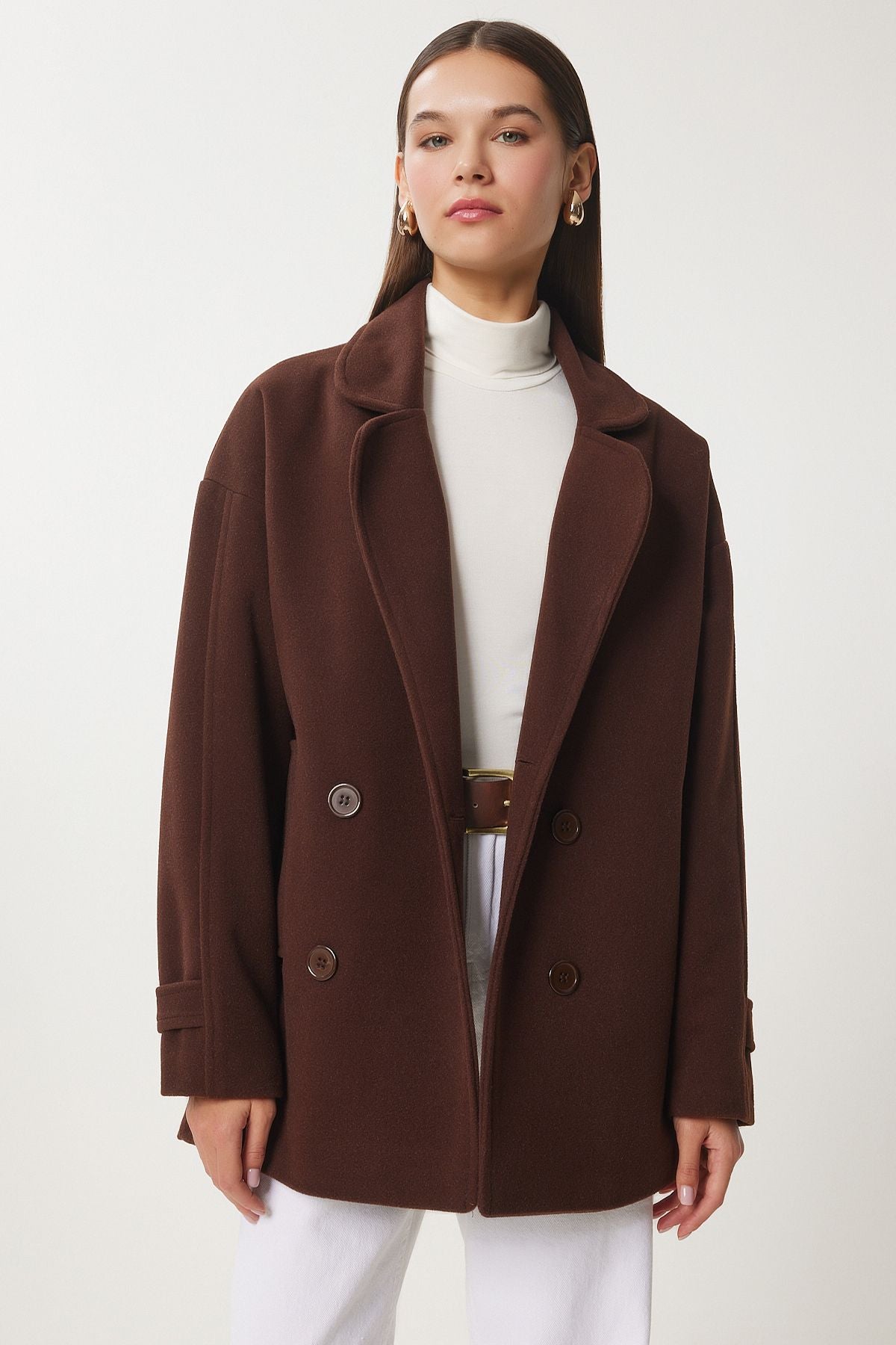 Female brown cruiser collar stamp coat DD01342