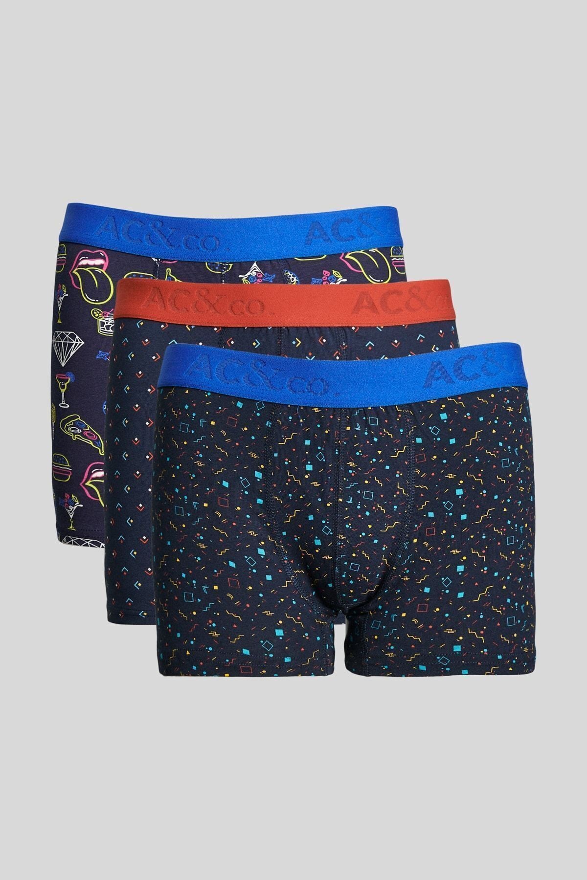 Men's Navy Blue-Saxes Blue 3 Piece Cotton Flexible Boxer Package