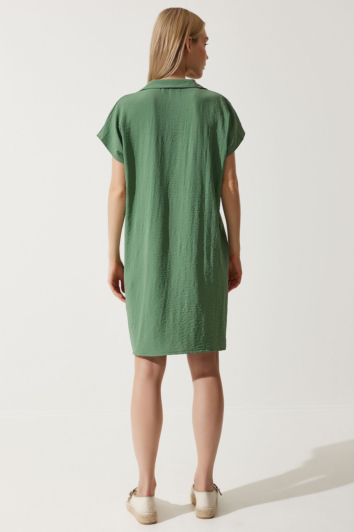Women Cagla Green Polo Yaka Summer Plenty of Linen Ayrrin Dress to00138