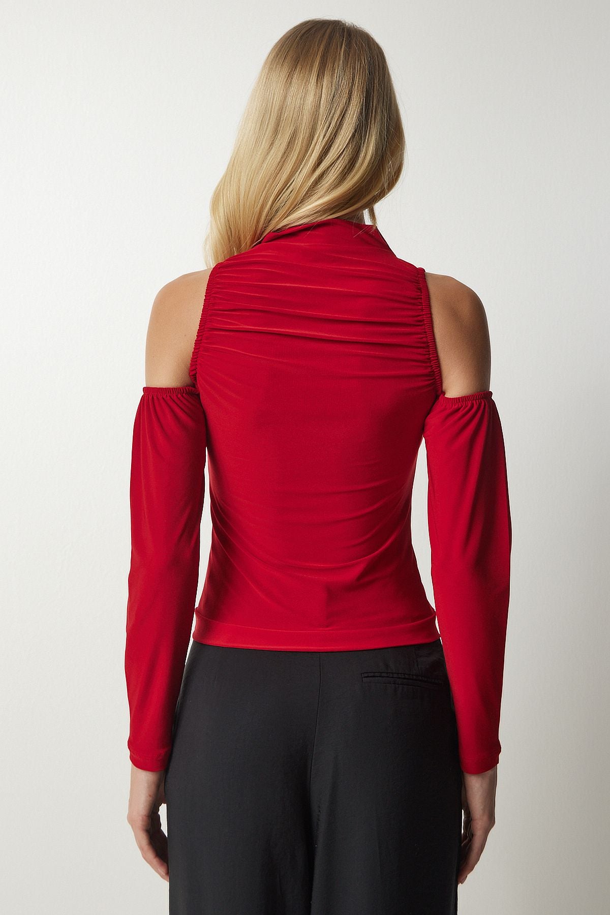 Woman Red Light Shoulder Detailed Knitting Blouse To00107