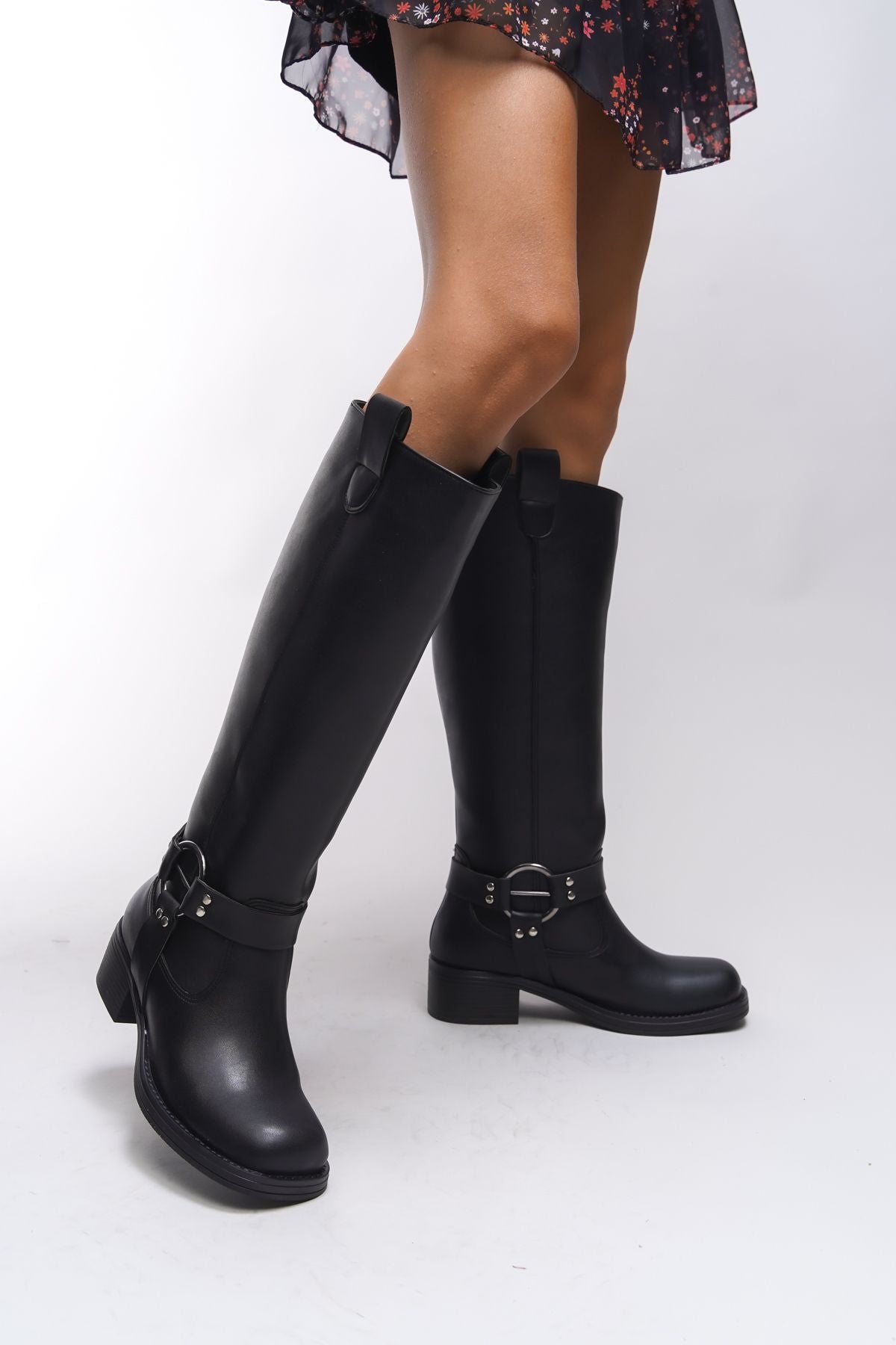 Thefrila women knee biker boot 00123024 black skin