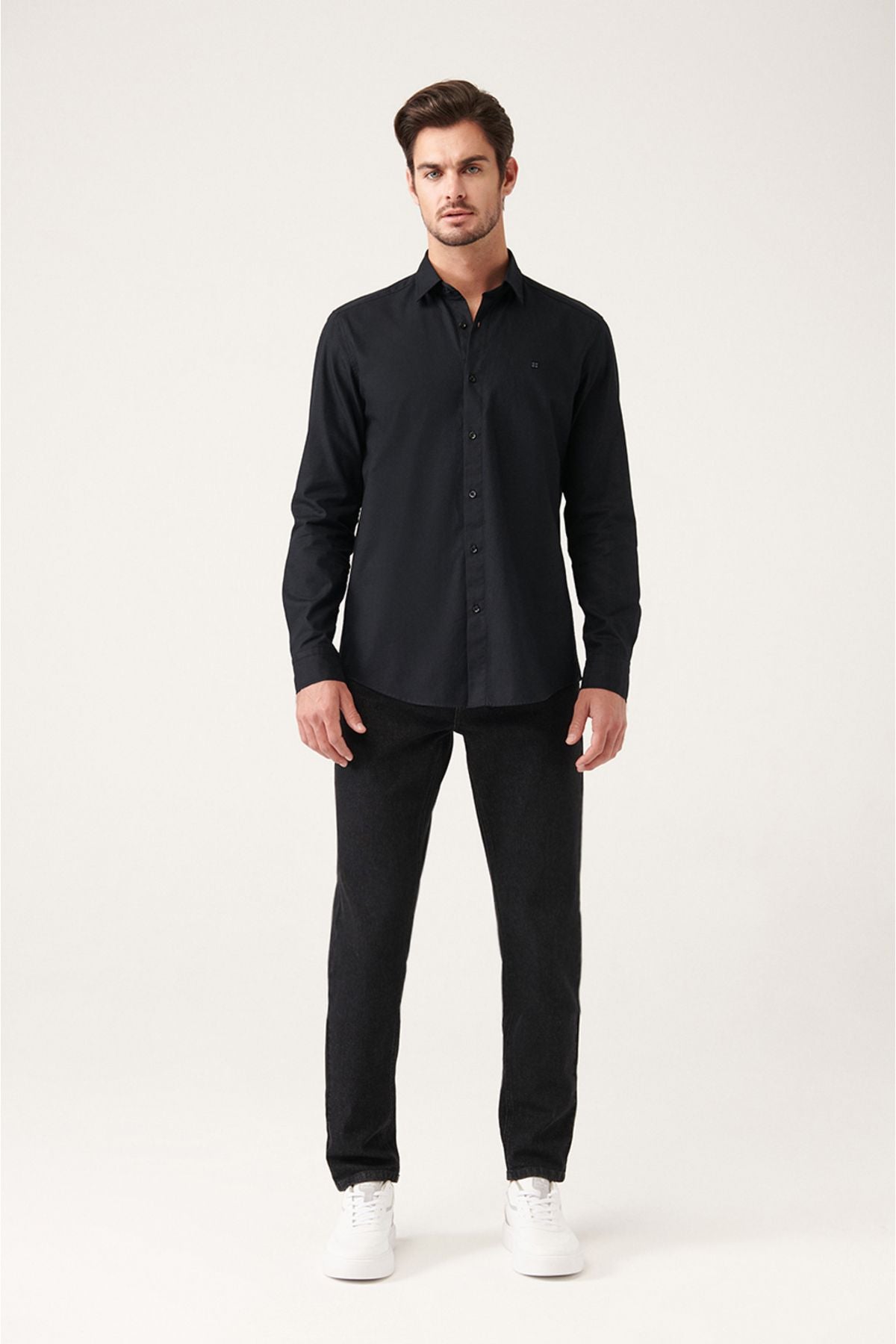 Men's black 100 %cotton classic collar shirt A31y2012