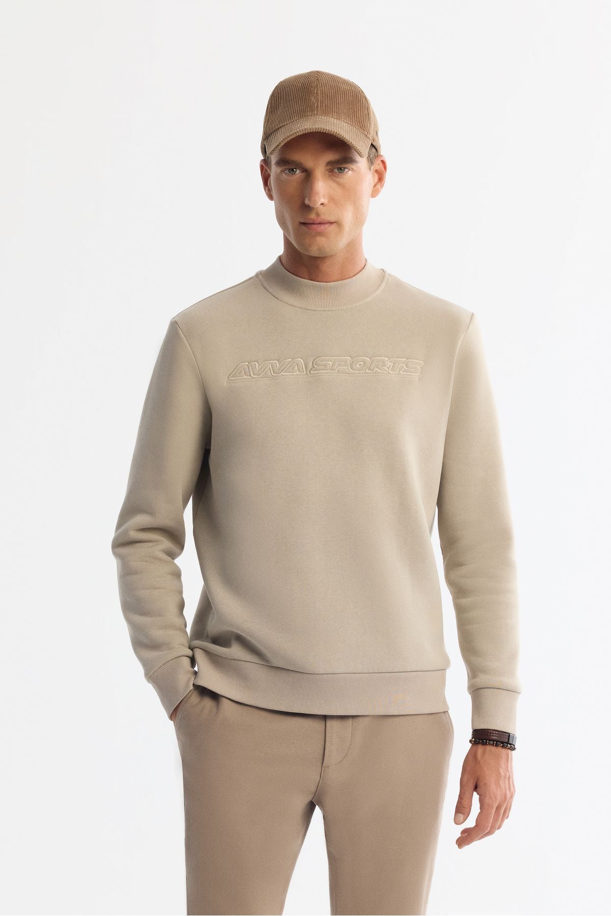 Men's Stone Bike Collar Cotton Printed Sweatshirt A42y1306
