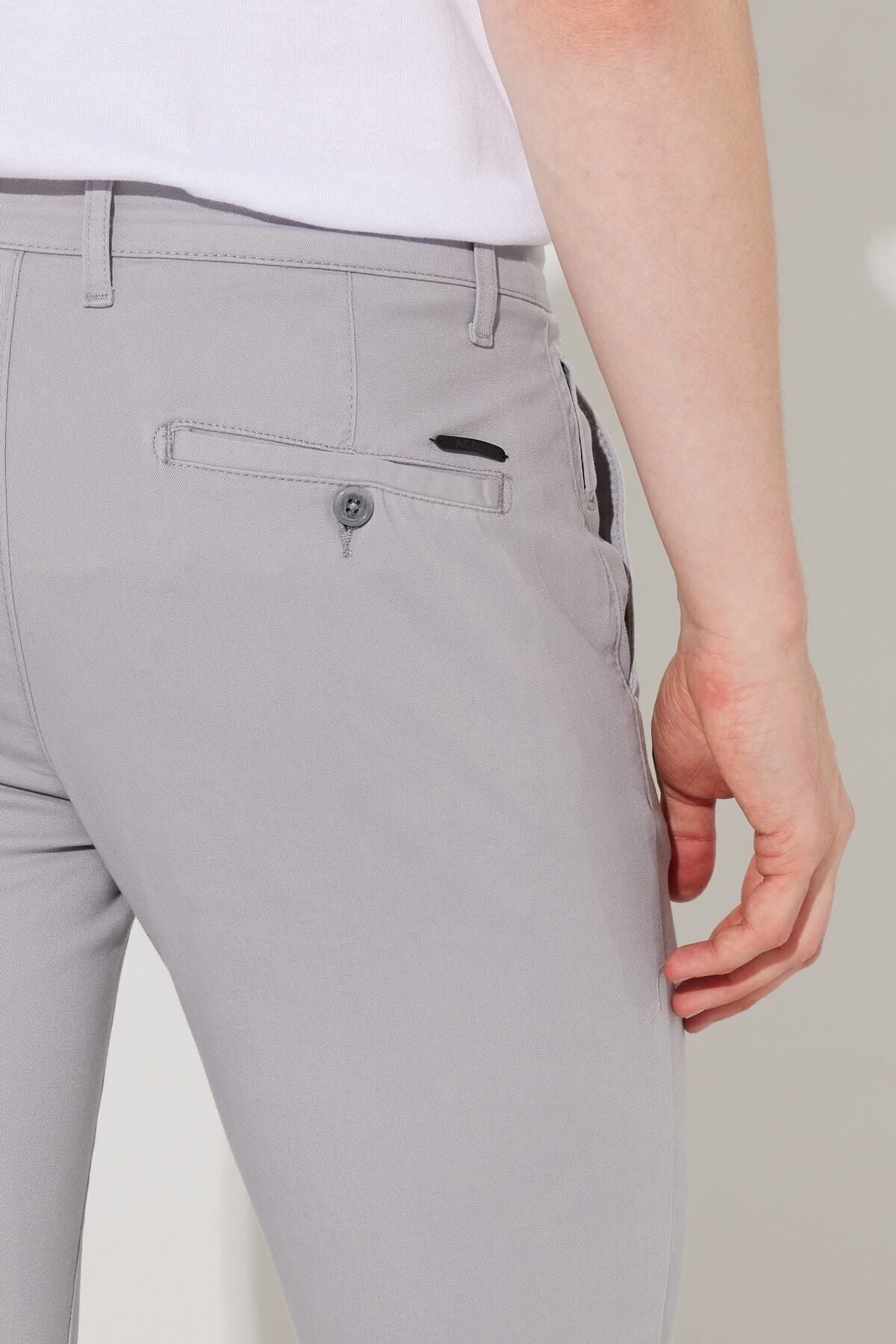 Men's gray slim fit narrow cut cotton flexible comfortable chino pants