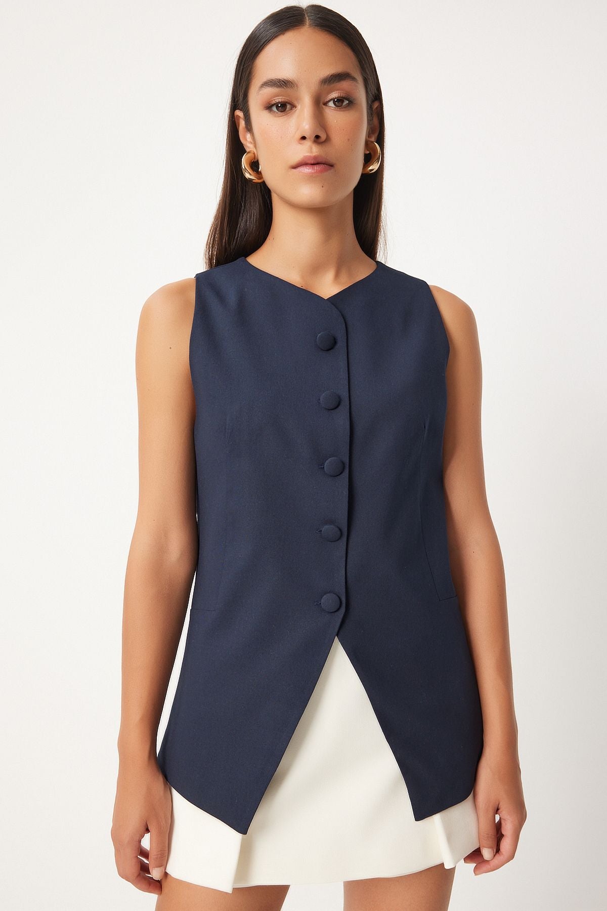 Woman Navy blue sleeveless weaving vest to00147