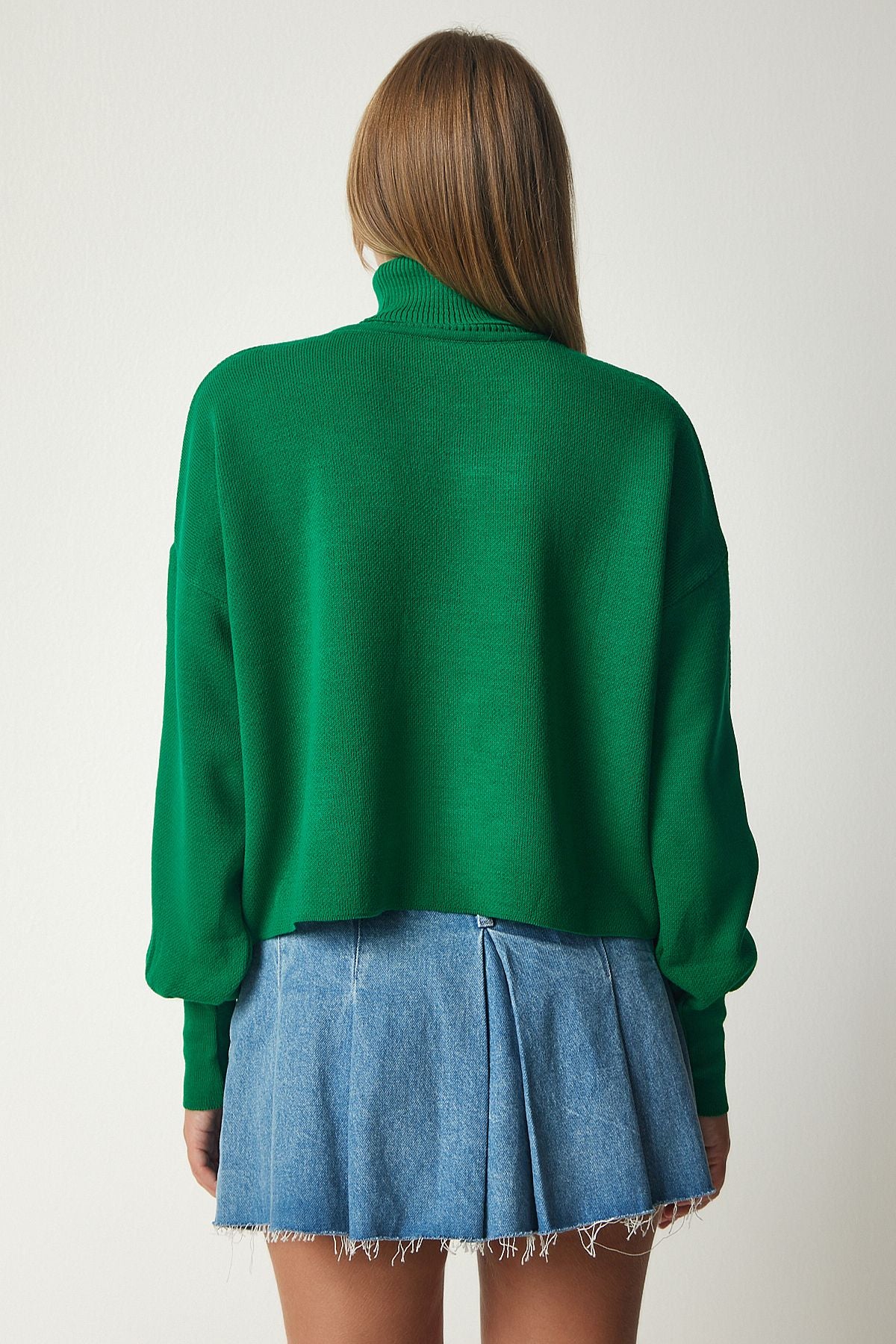 Female green fisherman collar comfortable knitwear sweater kg00007