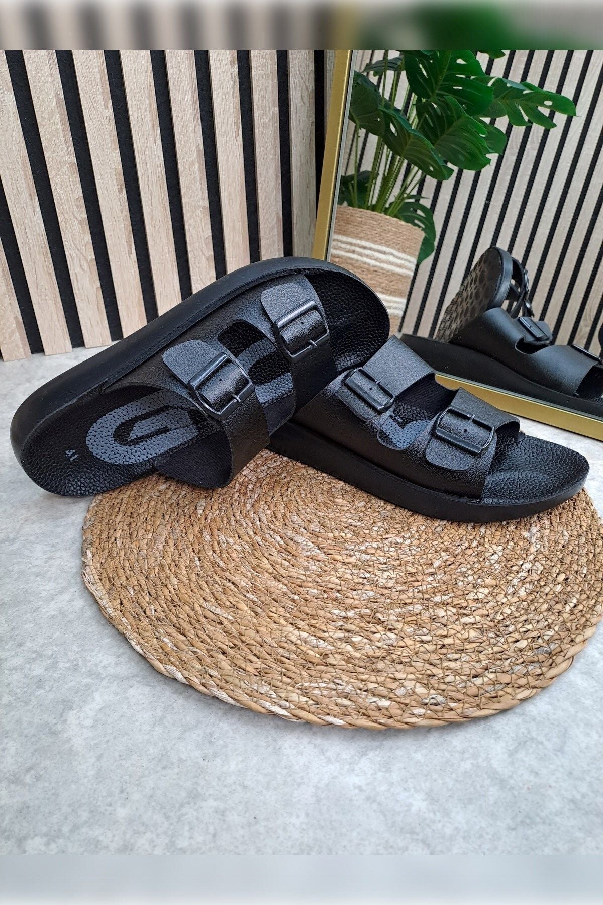 Daily Men's Slippers Double Adjustable Buckle Patter Anatomic Base Soft Casual Sandals 066