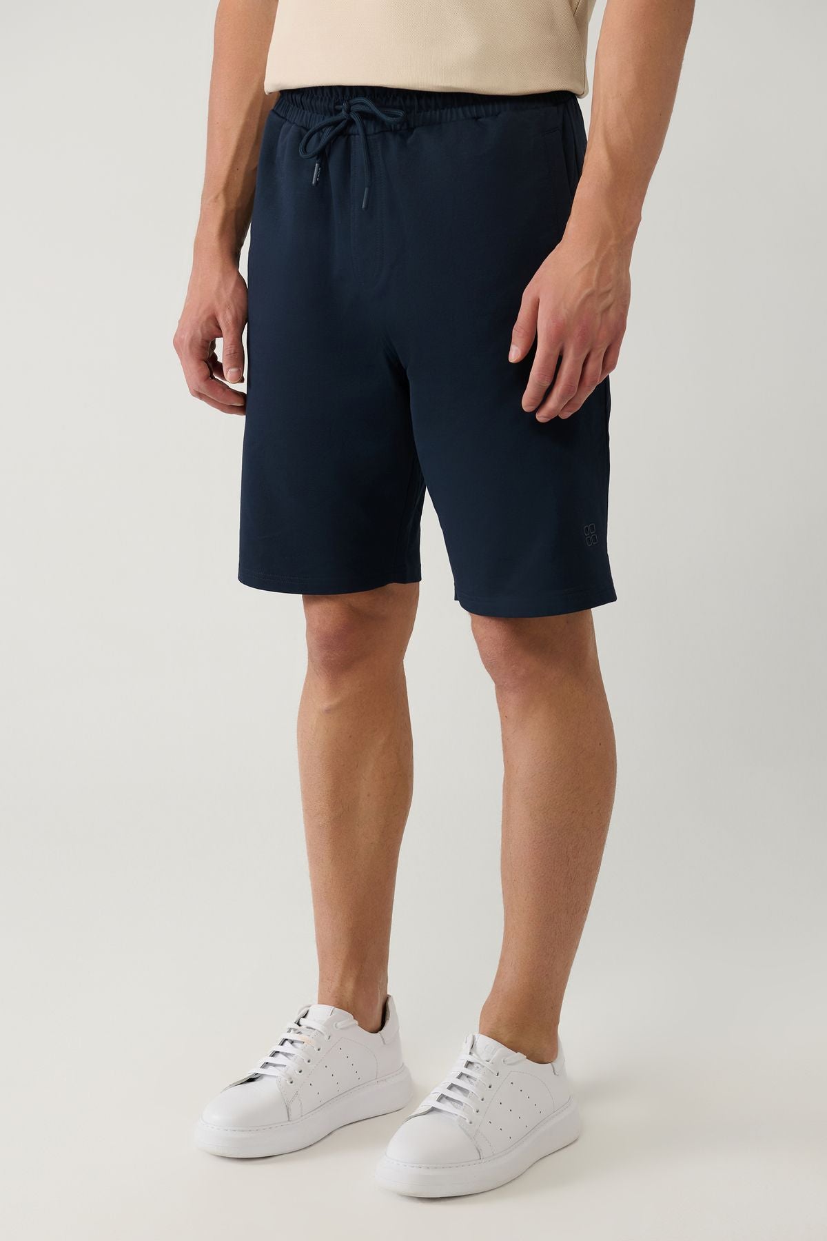 Men's navy blue side pocket knitted cotton 2 IP daily shorts E003602