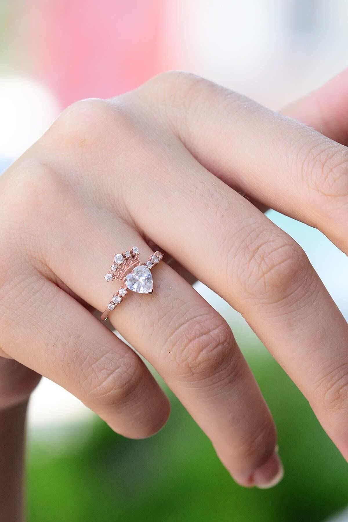 Princess Crown White Stone 14k Rose Gold Plated Ring