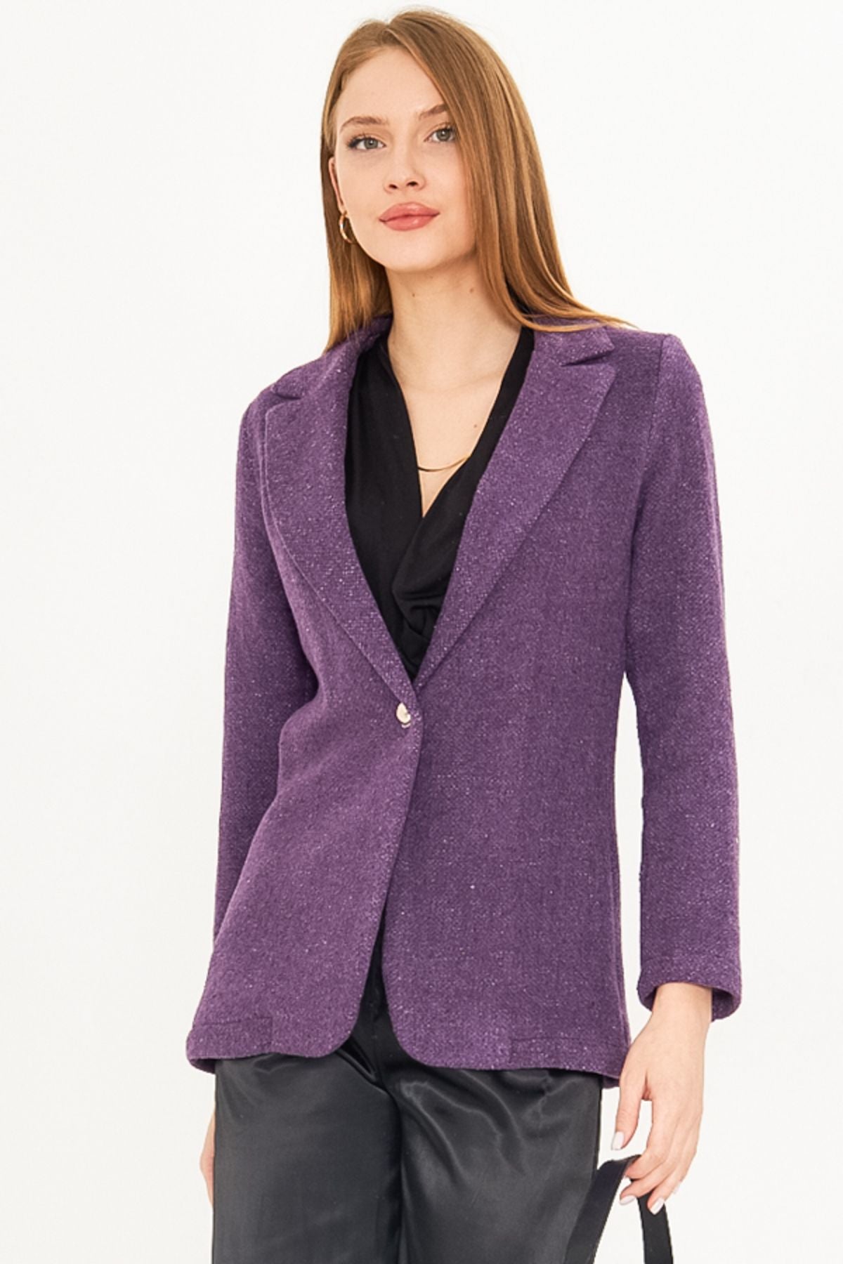 Woman purple single button stamp jacket ARM-25K001082