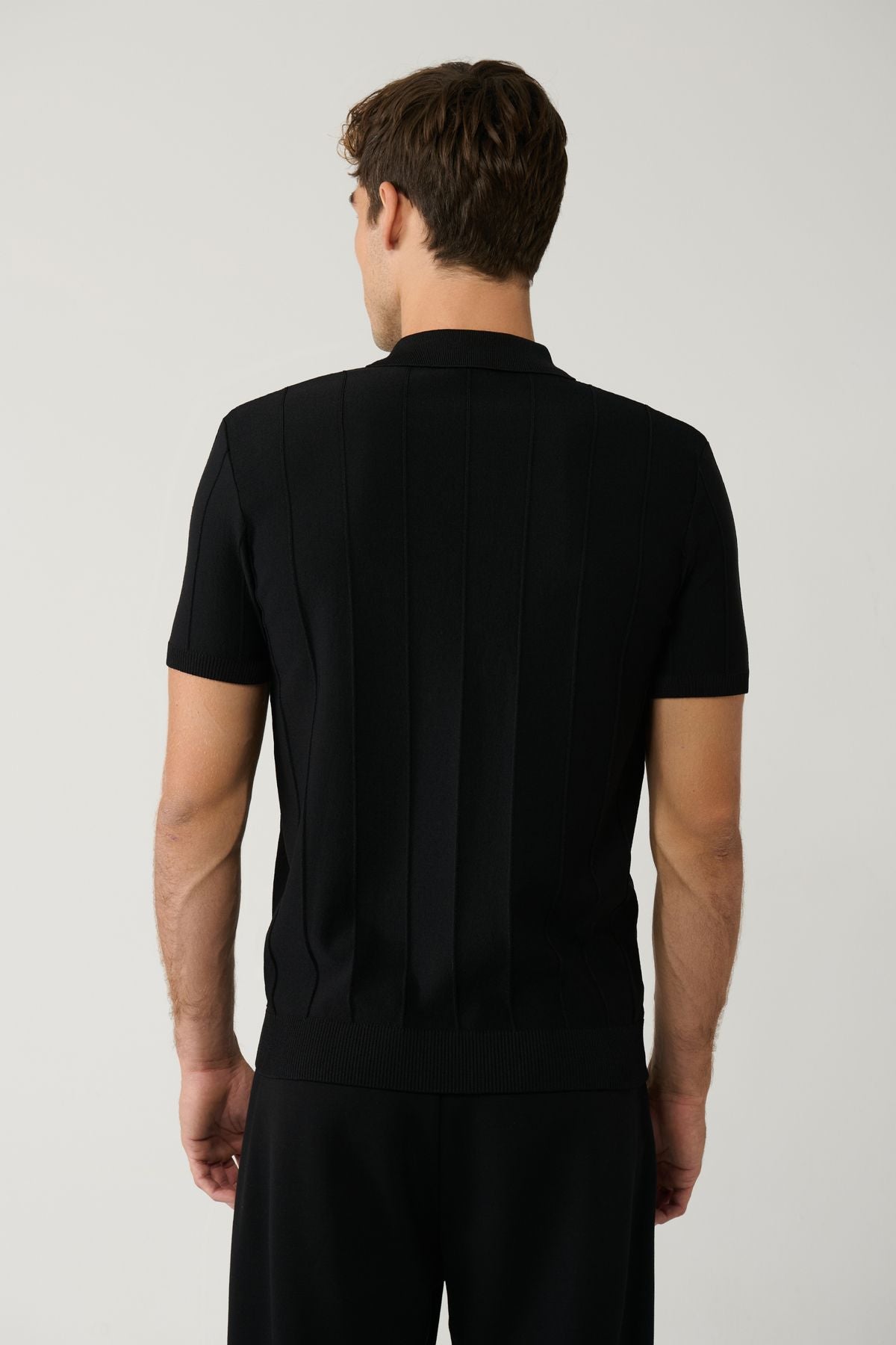 Men's black zipper rayon wick braided Polo collar knitwear T-shirt A41y5073